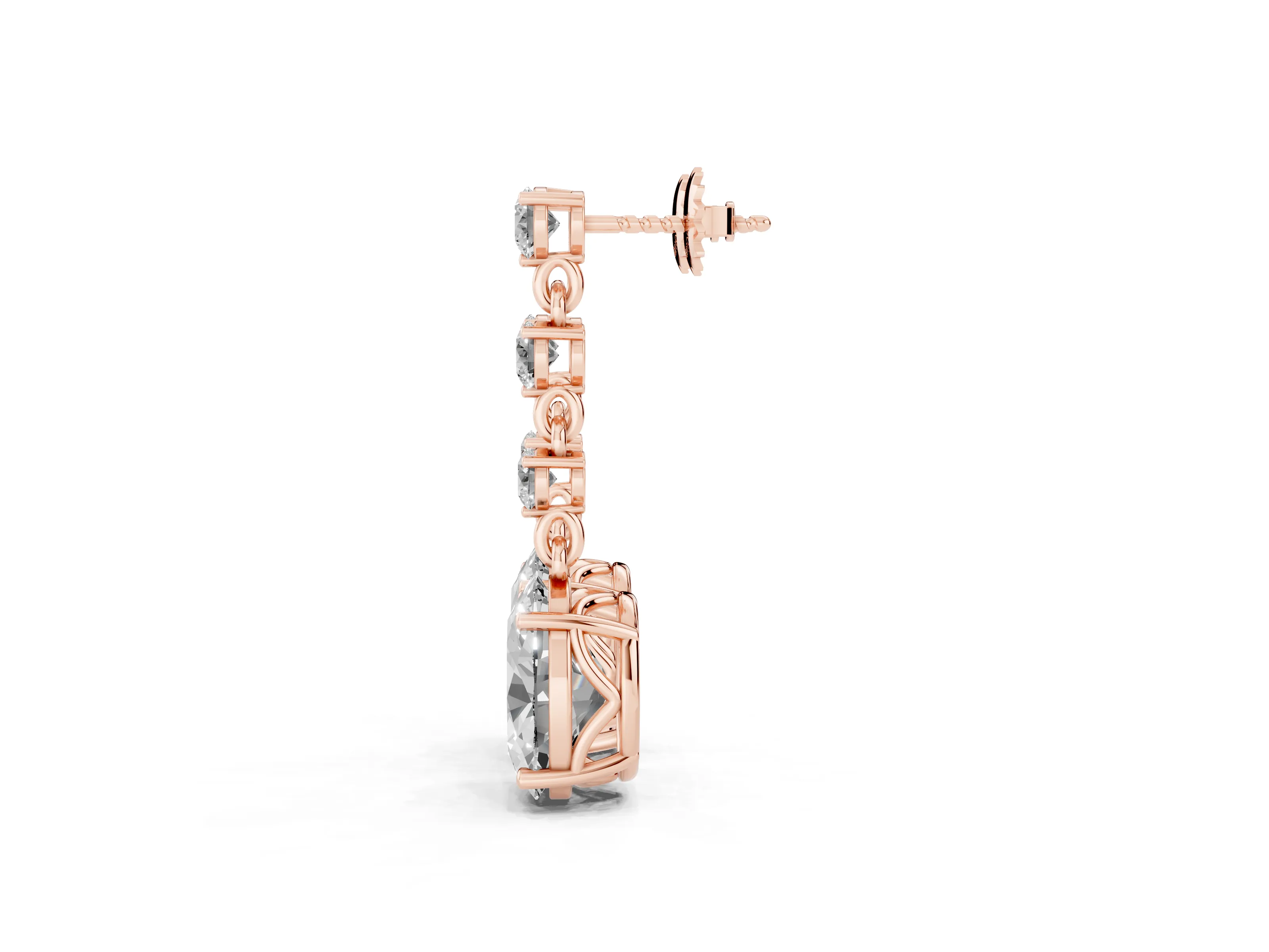 Round and Oval Lab-Grown Diamond Drop Earrings | Articulated Line | Rose Gold