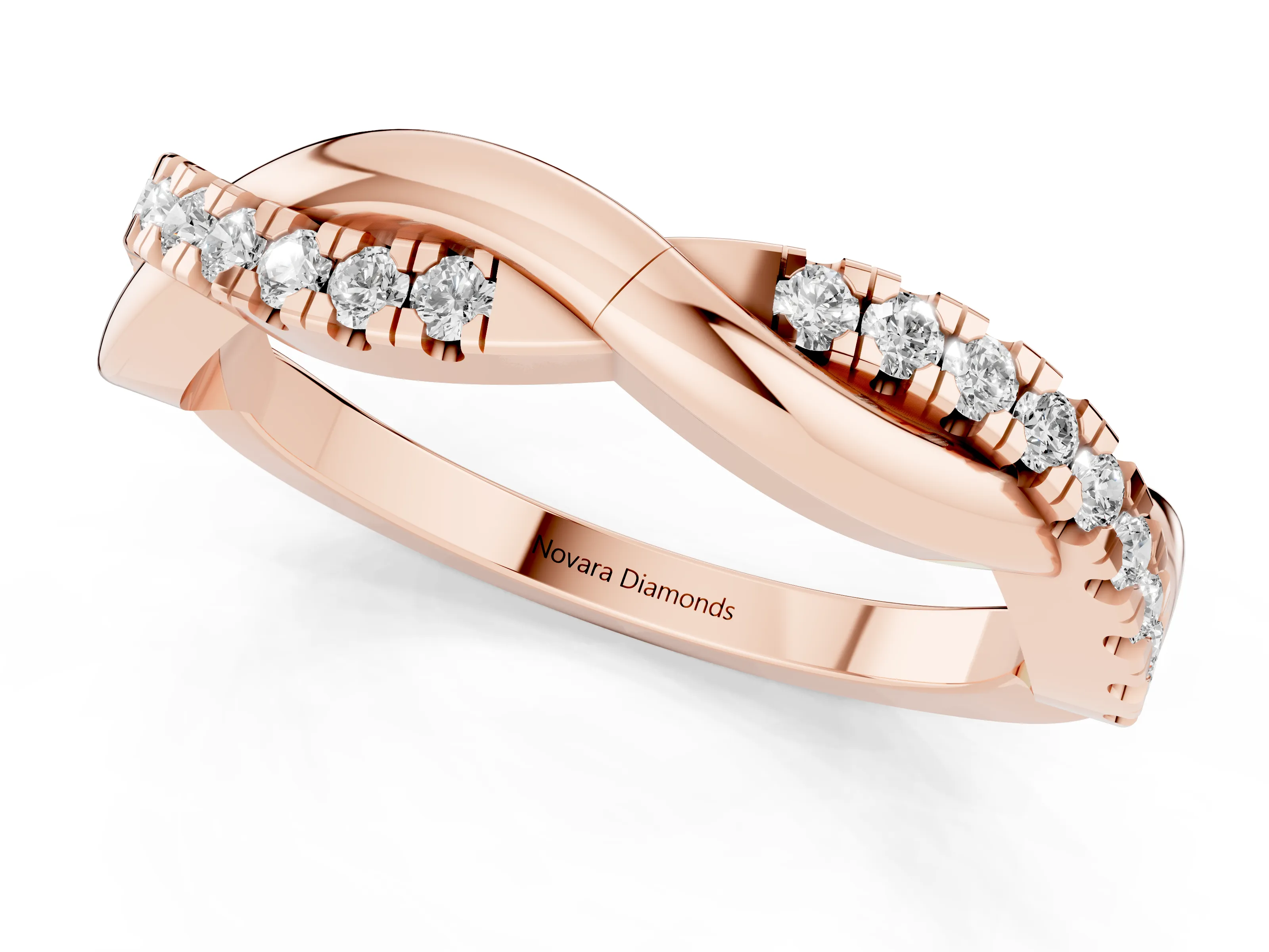 Round Diamond Twisted Infinity Band Set in Rose gold with Spaced Prong Settings – second view