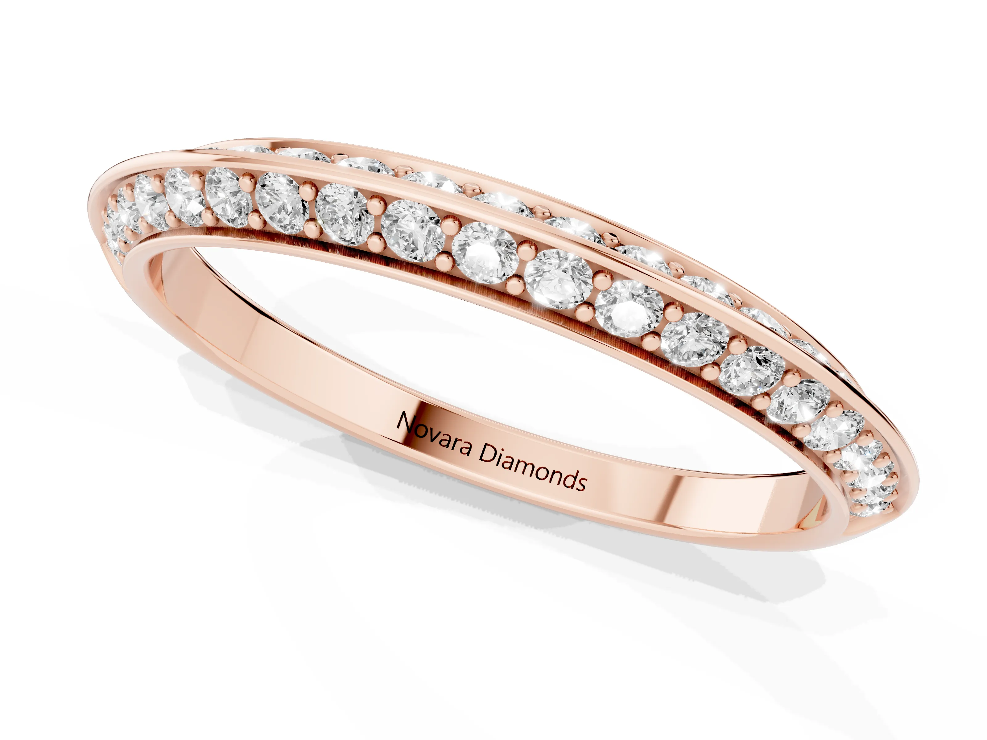 Round Diamond Double Row Pavé Eternity Band Set in Rose gold with Channel Setting