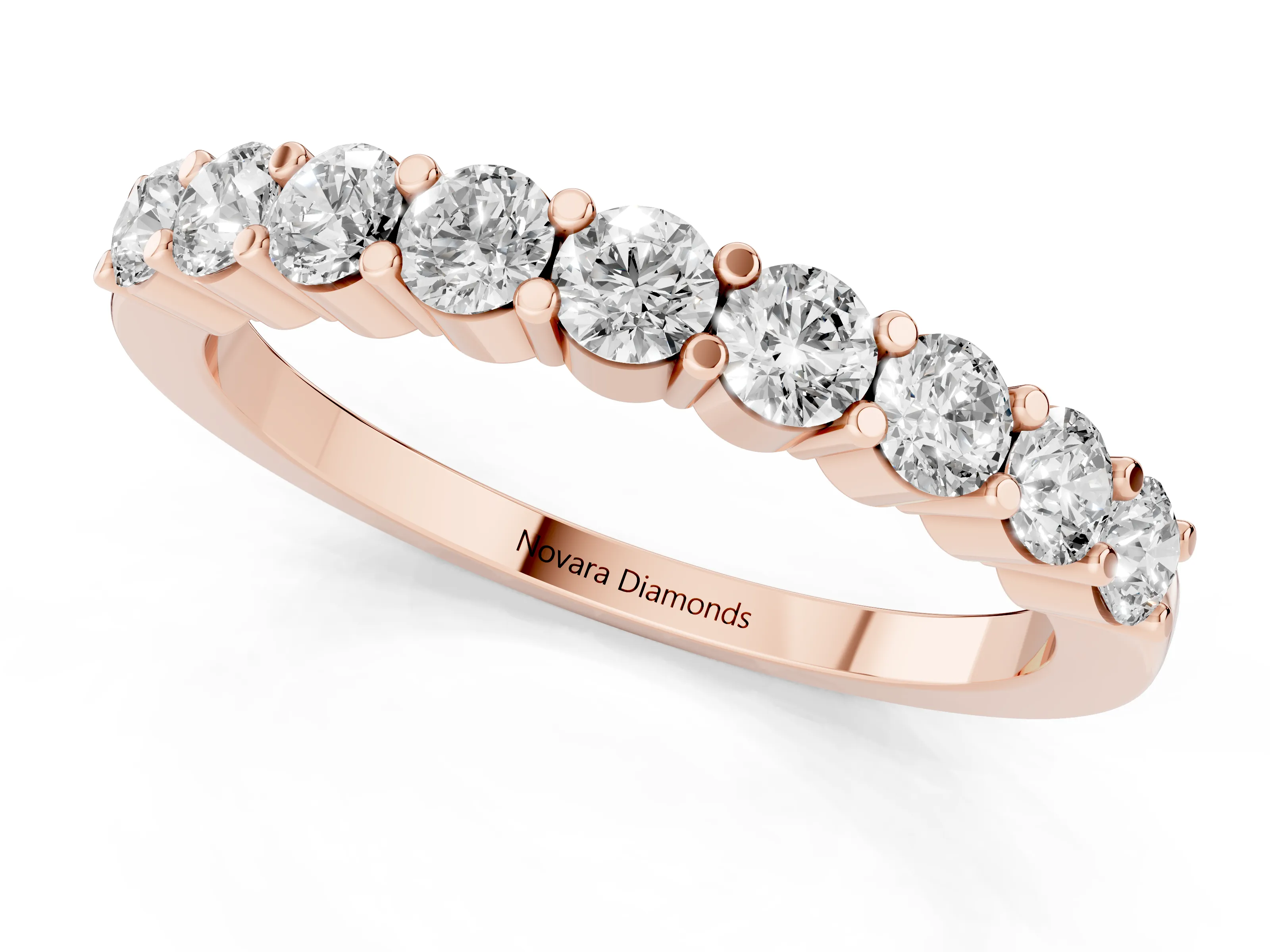 Round Diamond Continuous Row Half Eternity Band Set in Rose gold with Prong Setting