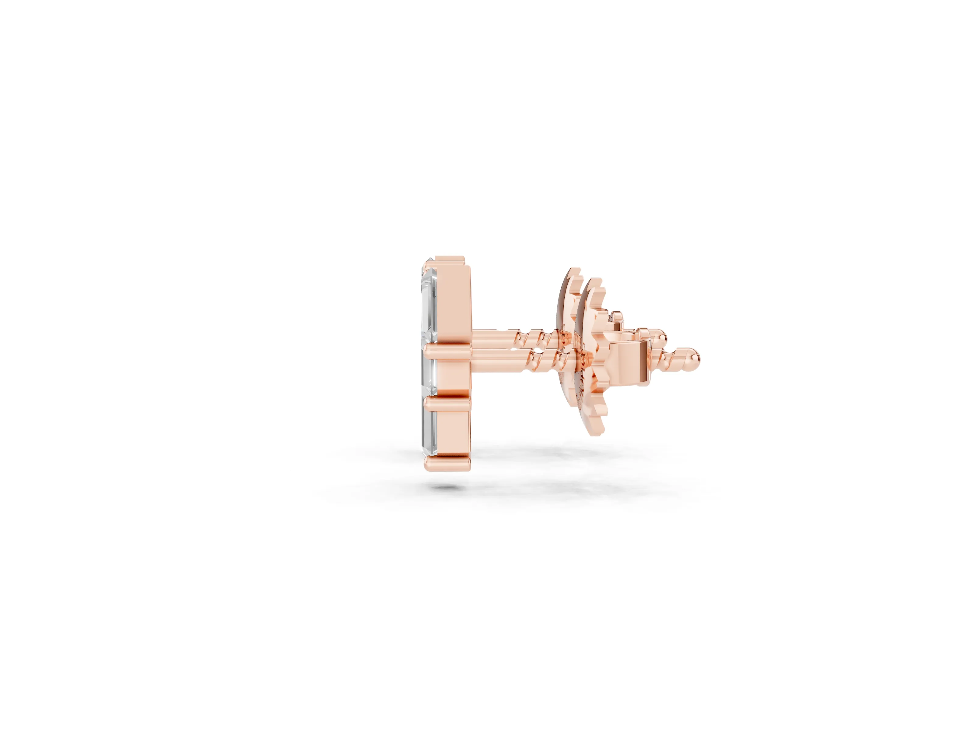 Baguette Lab-Grown Diamond Staggered Three Stone Stud Earrings | Diagonal Cascade | Rose Gold