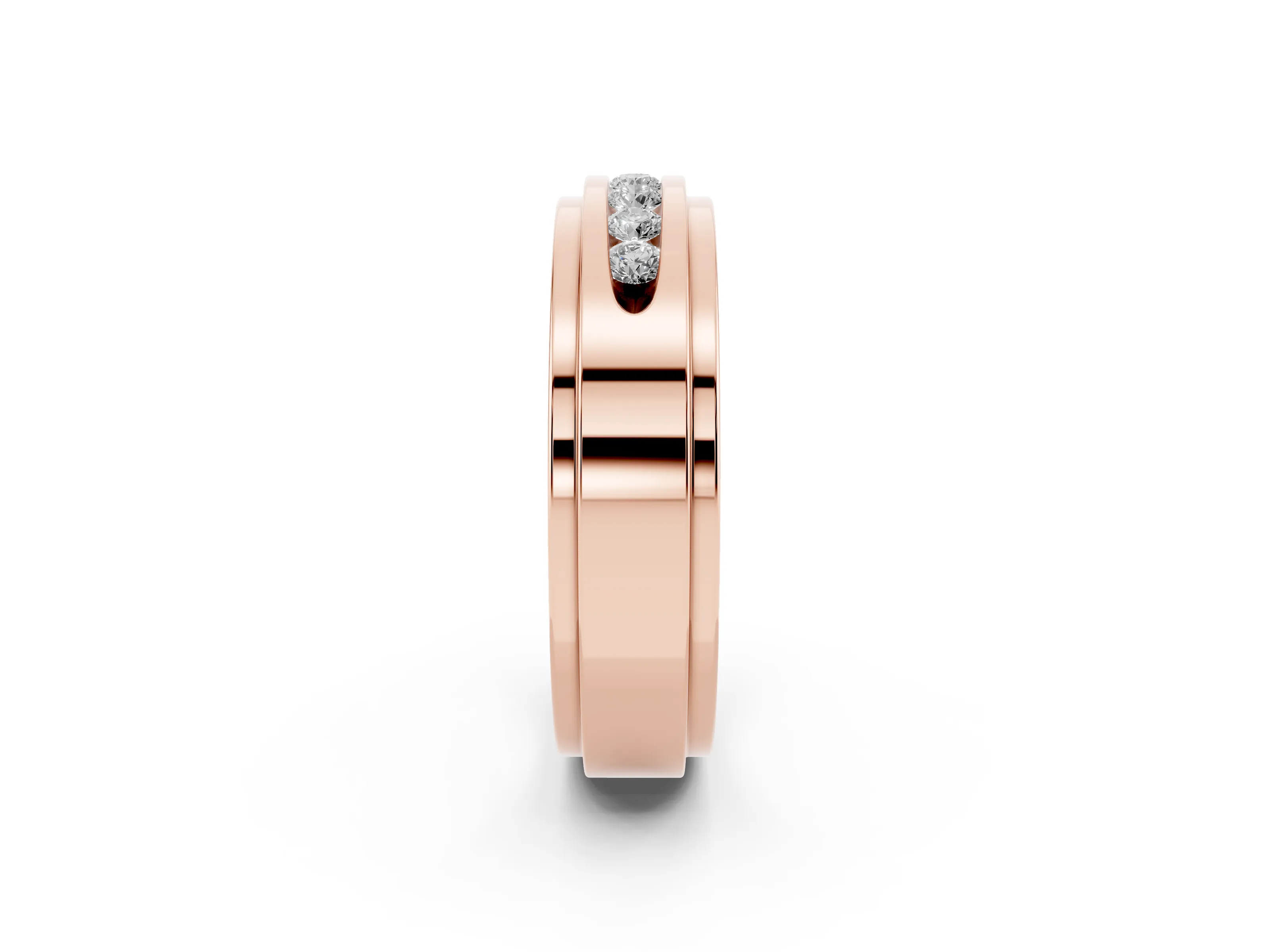Round Diamond Seven-Stone Channel Mens Band Set in Rose gold with Recessed Setting