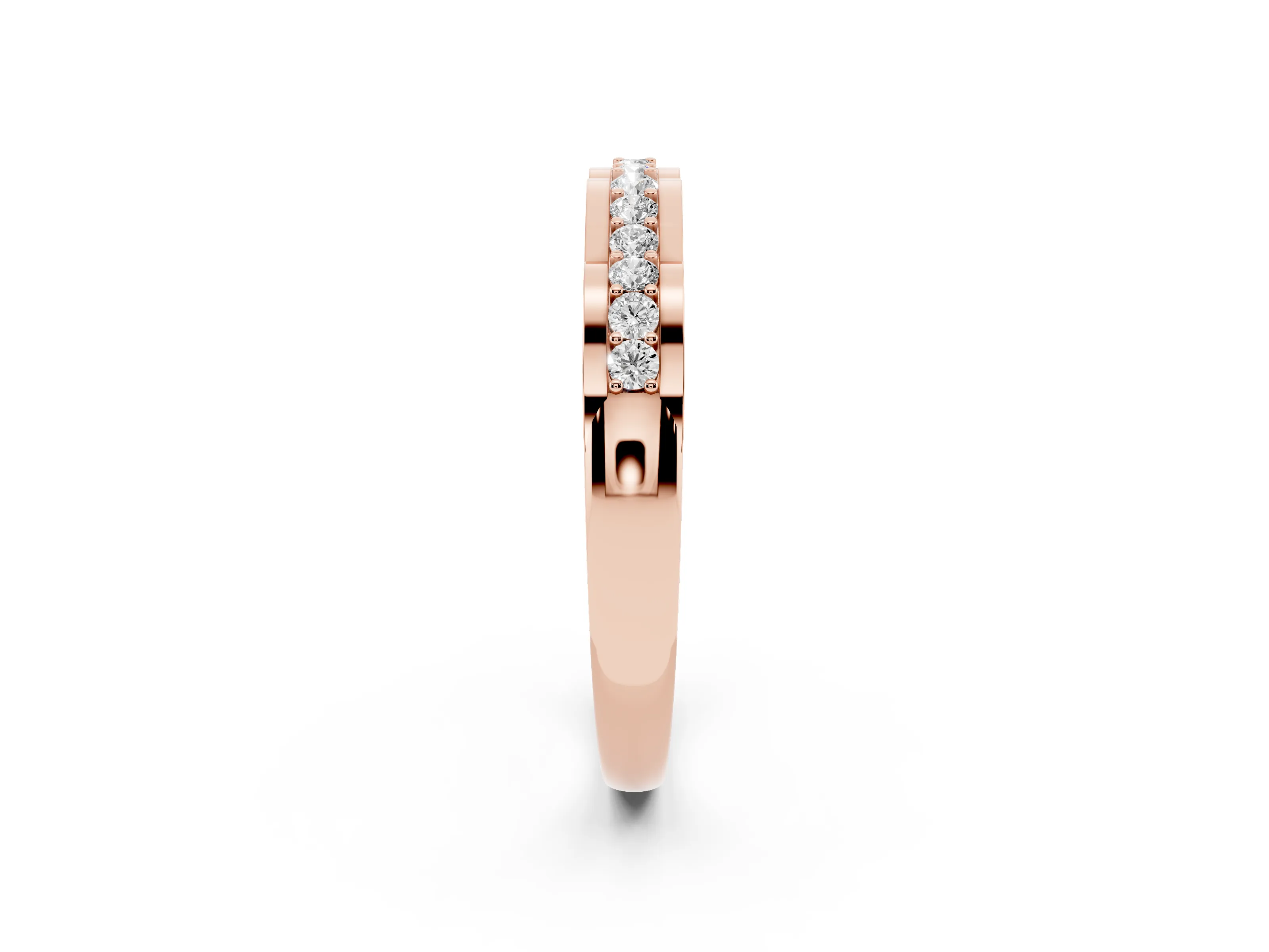 Round Diamond Channel Band Set in Rose gold with Straight Stone Row