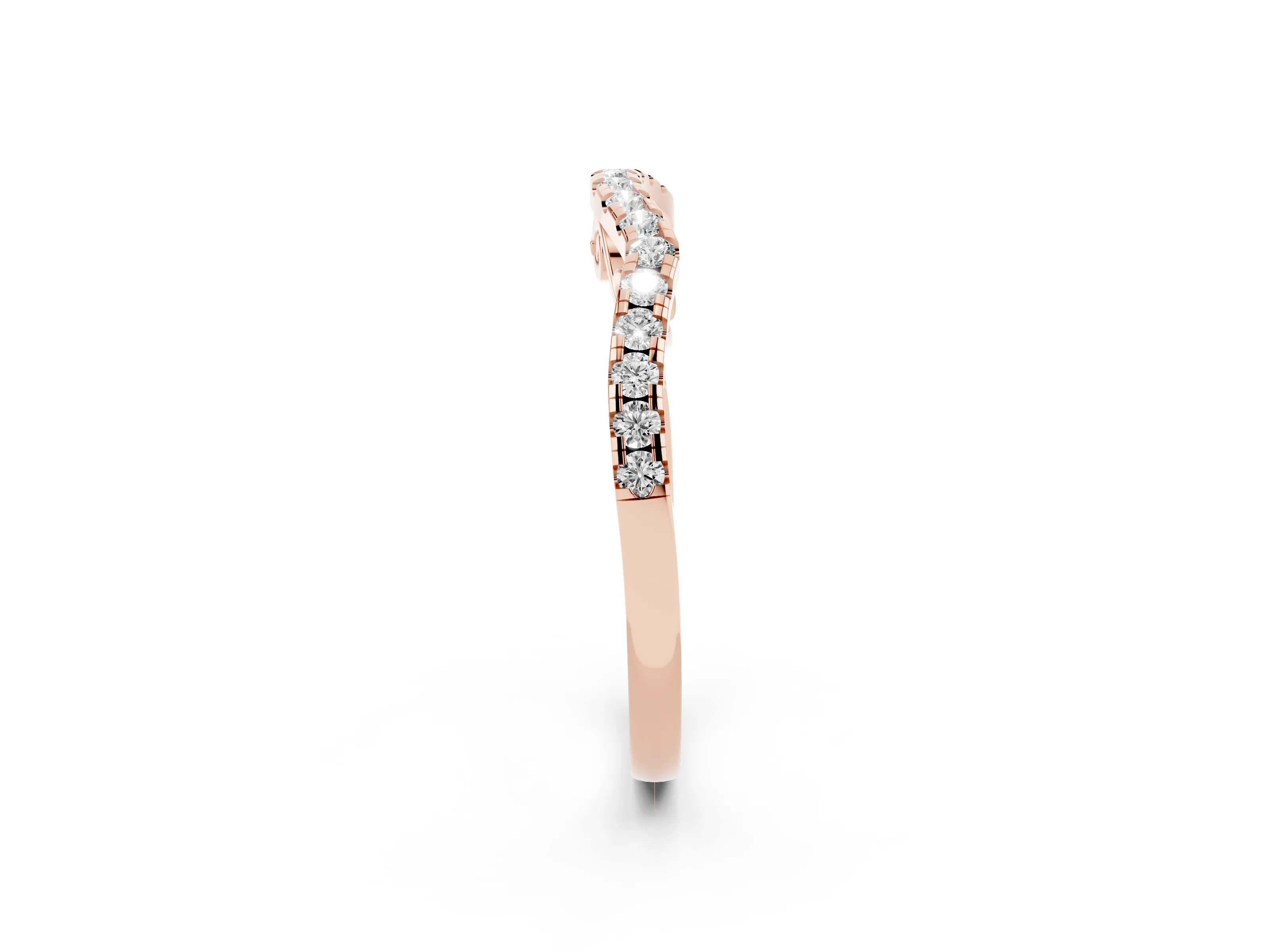 Round Diamond Curved Pavé Eternity Band Set in Rose gold with Shared Prongs