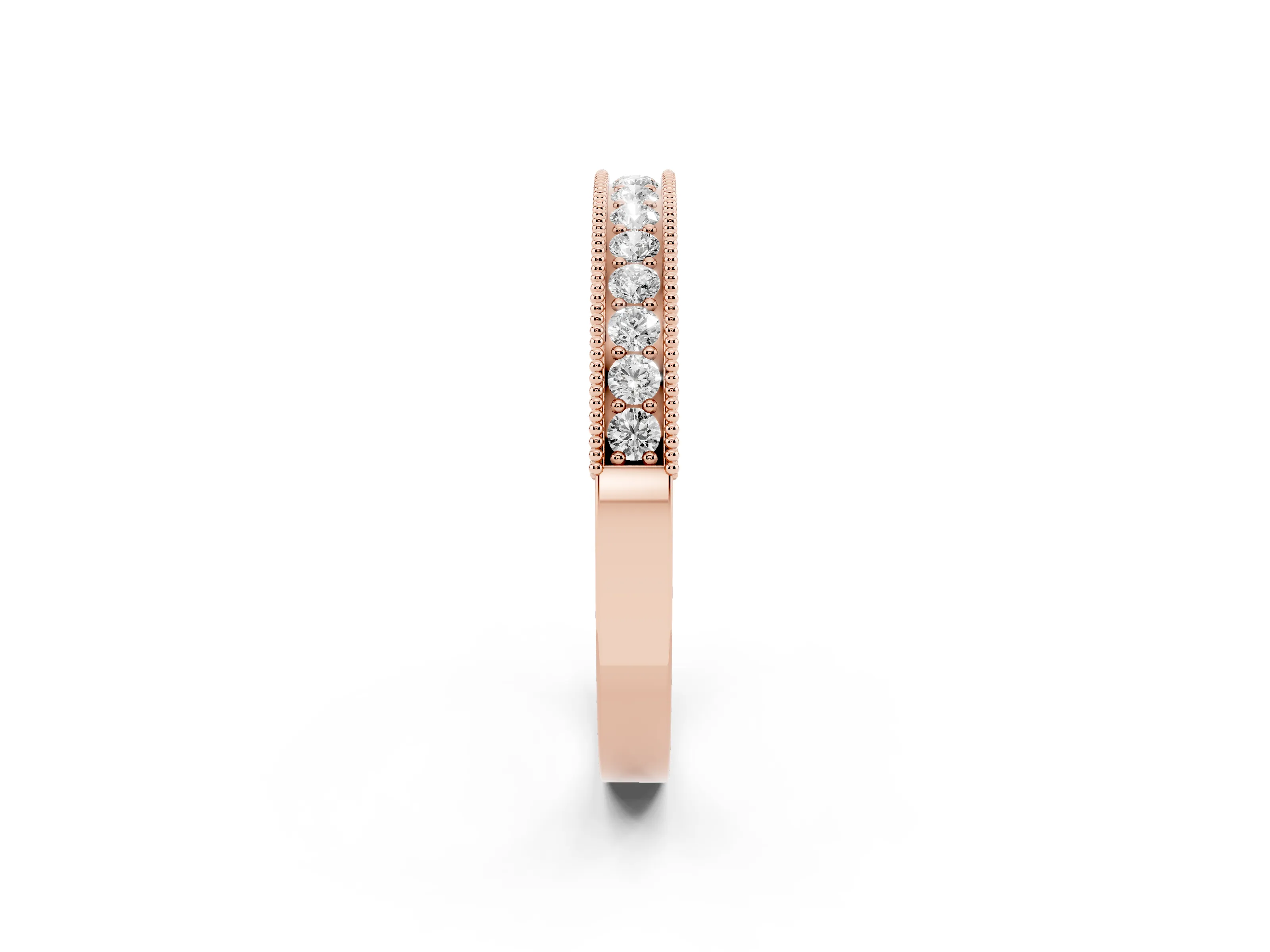 Round Diamond Channel Eternity Band Set in Rose gold with Milgrain Border and Smooth Channel Top