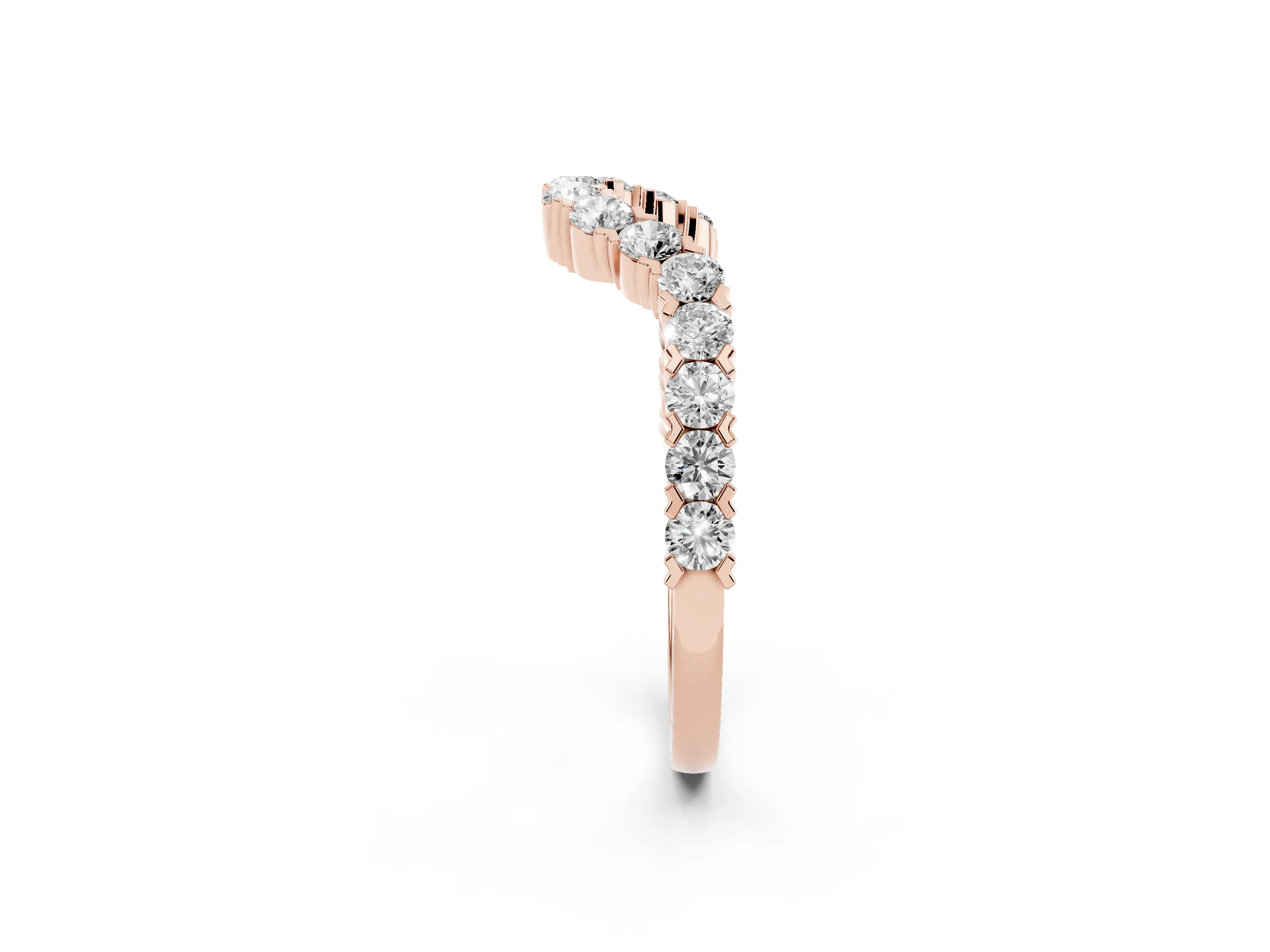 Round Diamond V-Shaped Pavé Band Set in Rose gold with Prong Setting