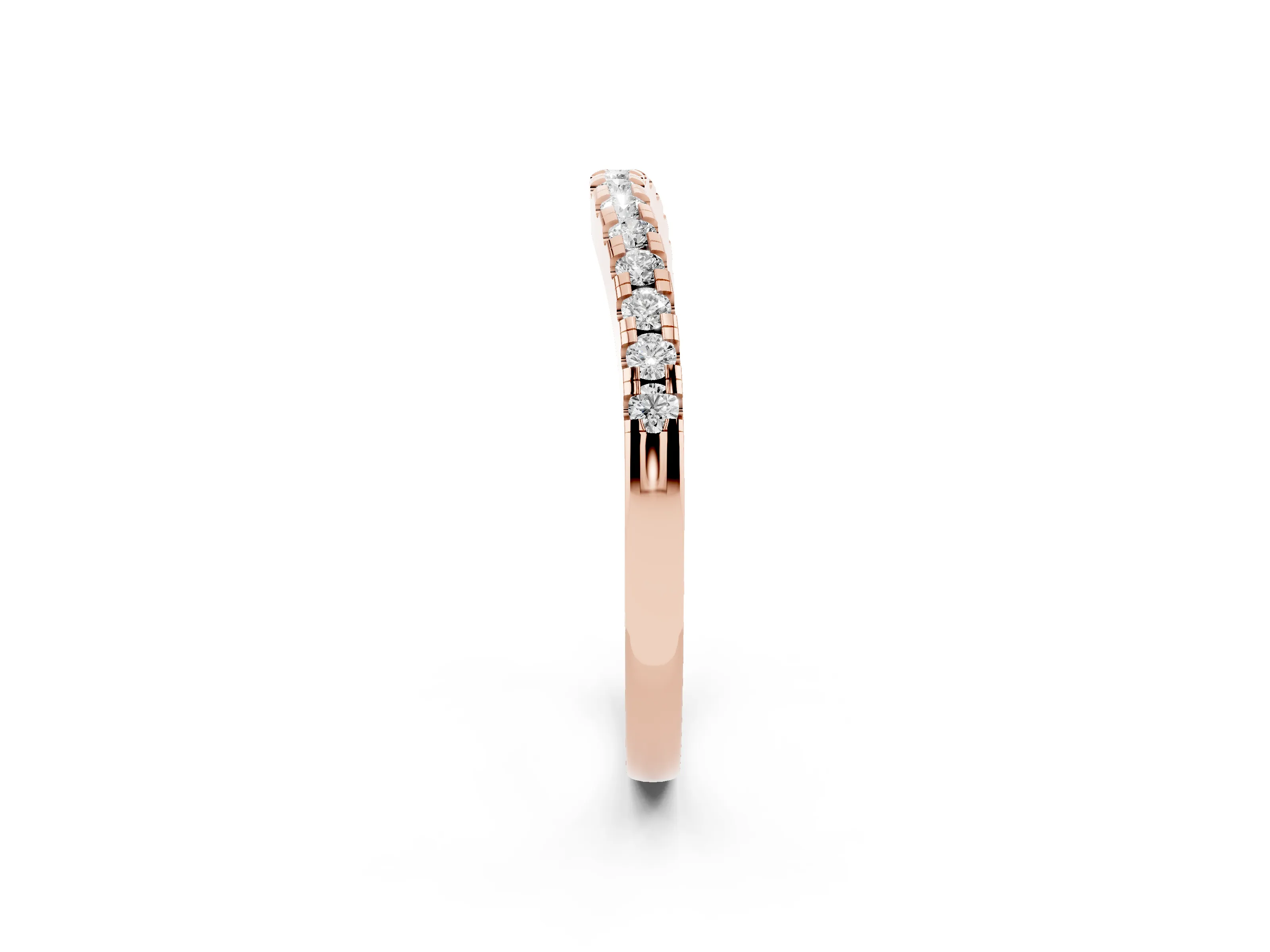 Round Diamond Curved Band Set in Rose gold with Pavé Shared Prong Row