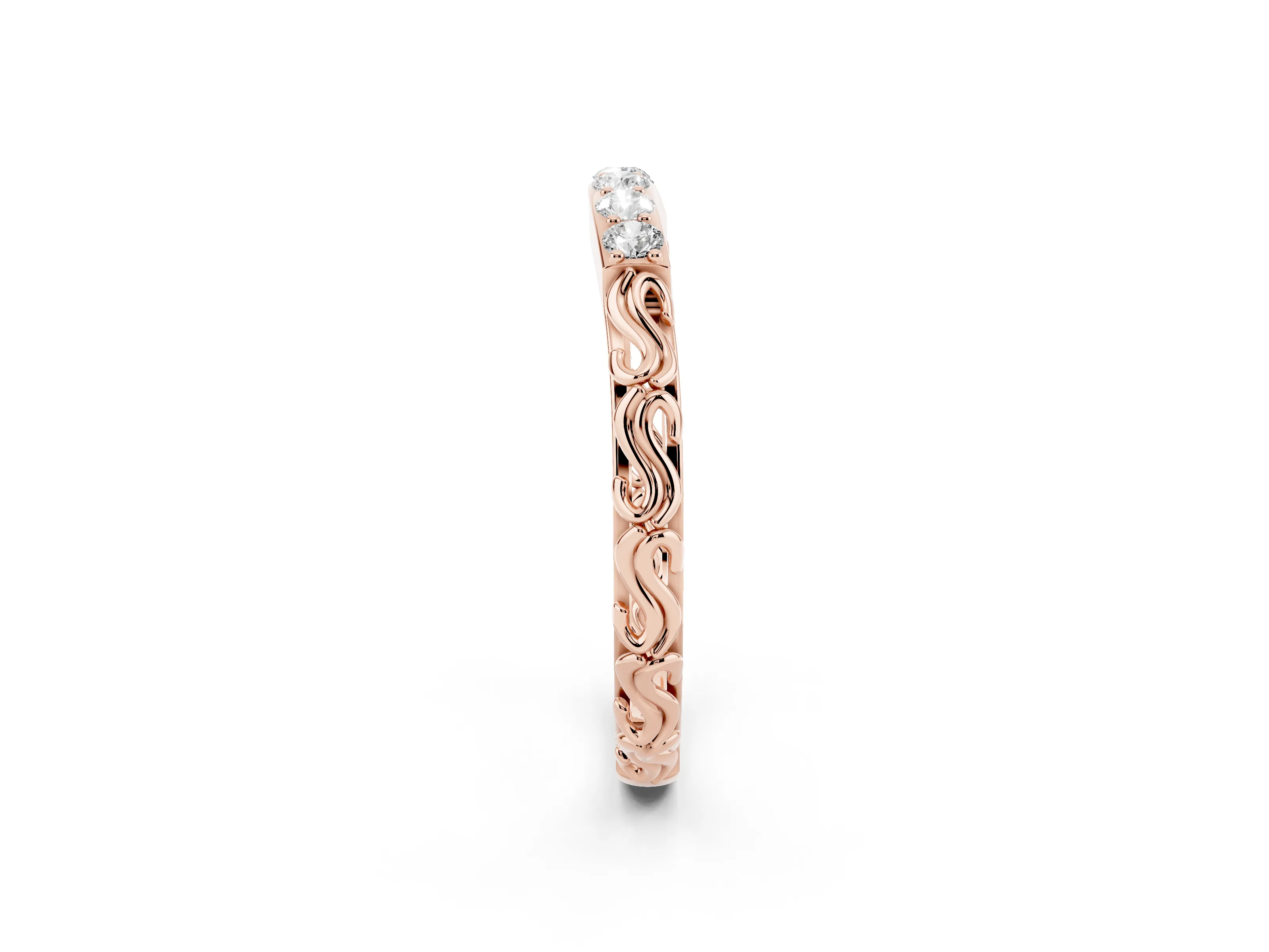 Round Diamond Bar Set Eternity Band Set in Rose gold with Filigree Sides