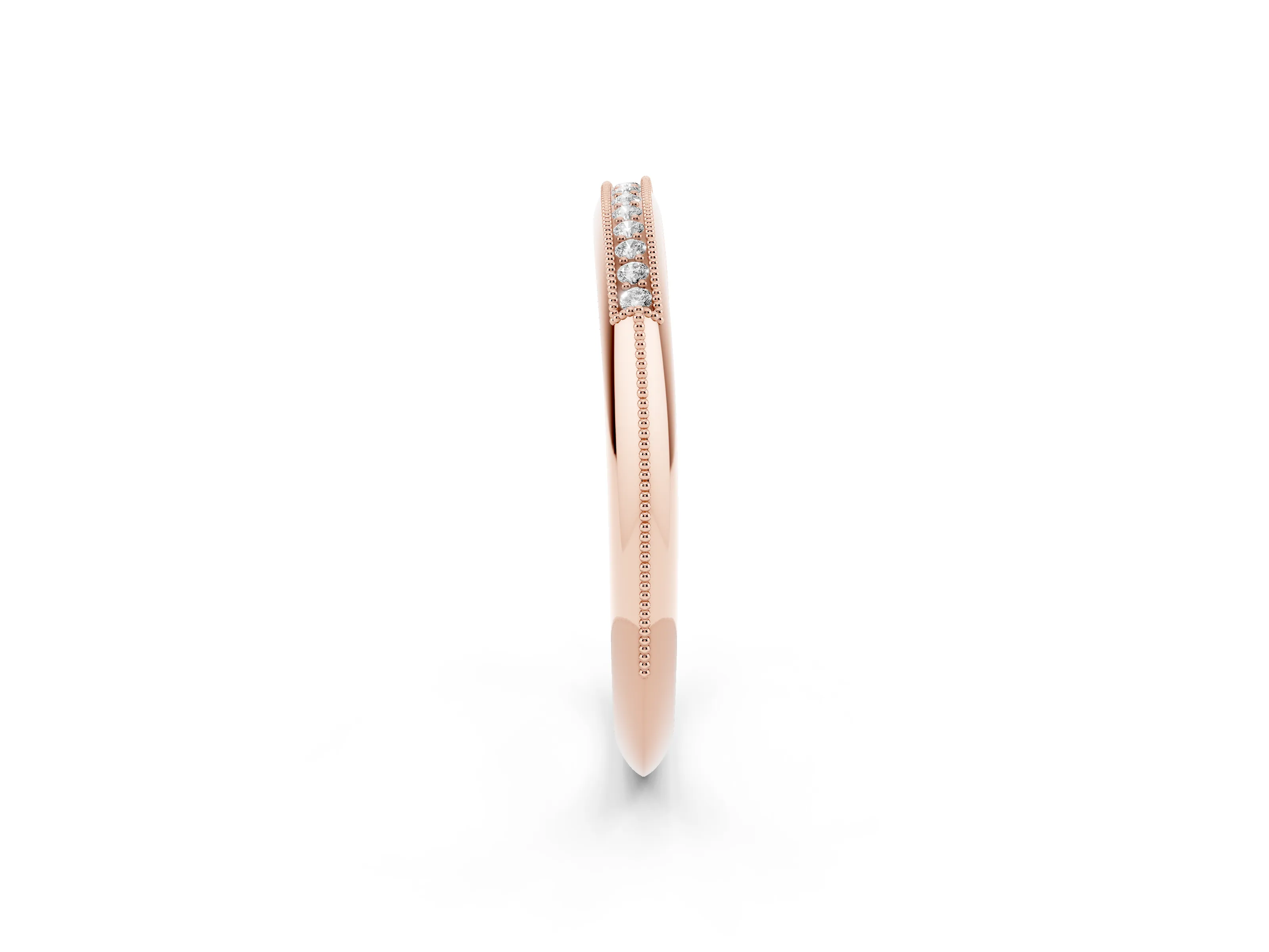 Round Diamond Pavé Half Eternity Band Set in Rose gold with Milgrain Frame