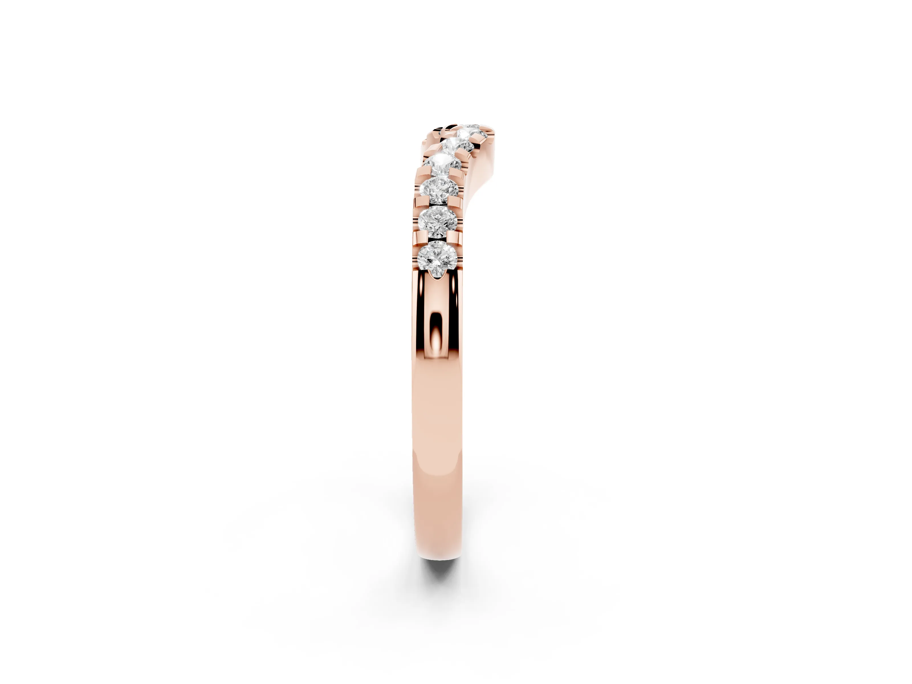 Round Diamond Curved Half Eternity Ring Set in Rose gold with Shared Prong Setting