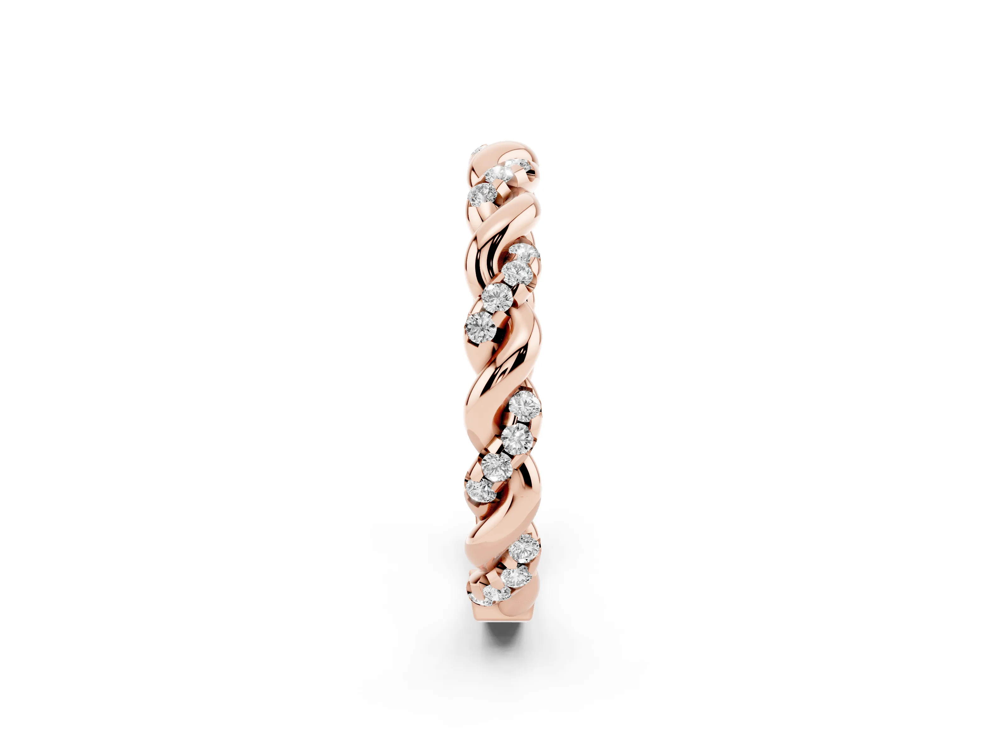 Round Diamond Twisted Eternity Band Set in Rose gold with Pavé Accents