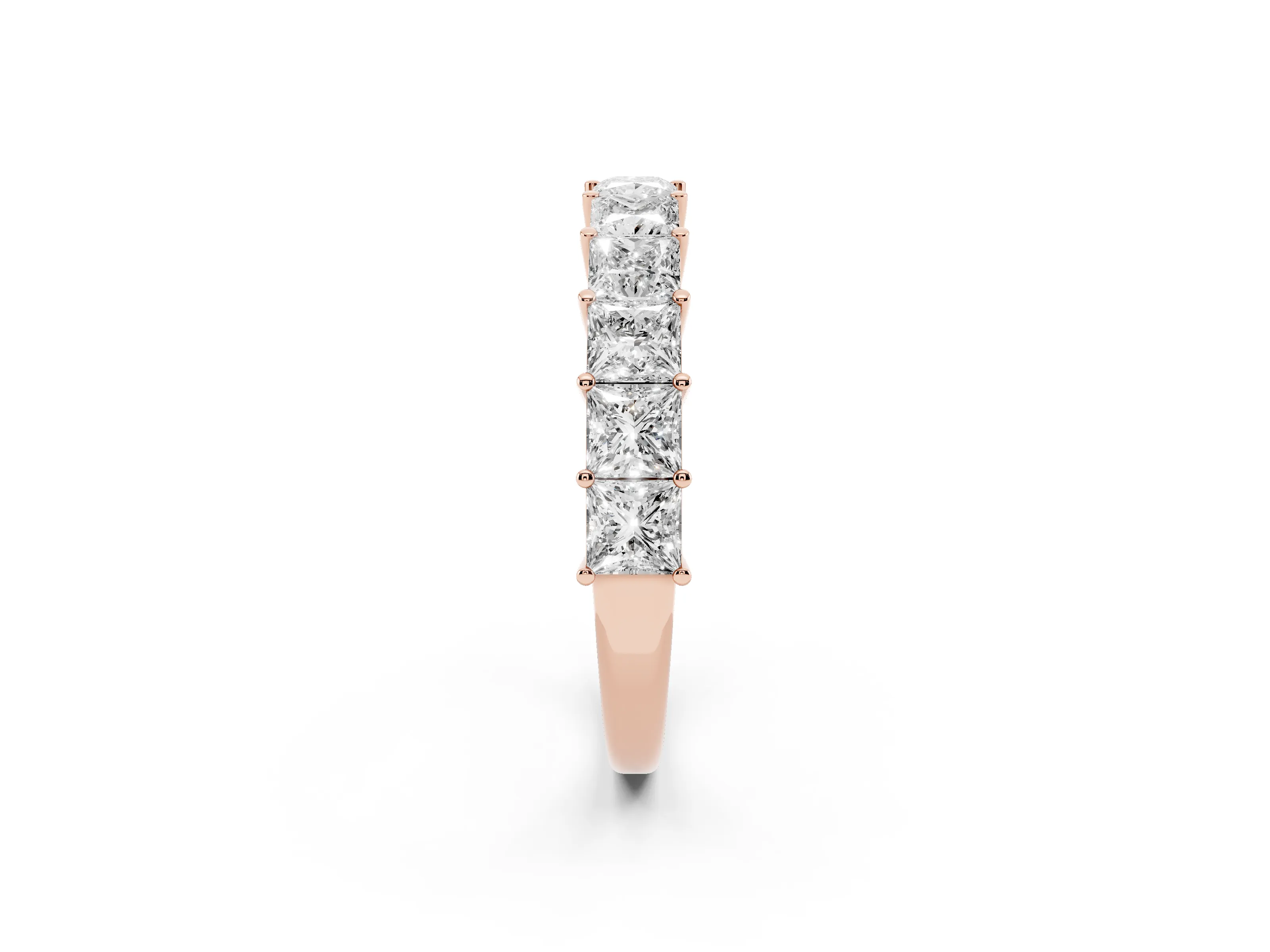 Princess Cut Diamond Half Eternity Band Set in Rose gold with Shared Prong Setting