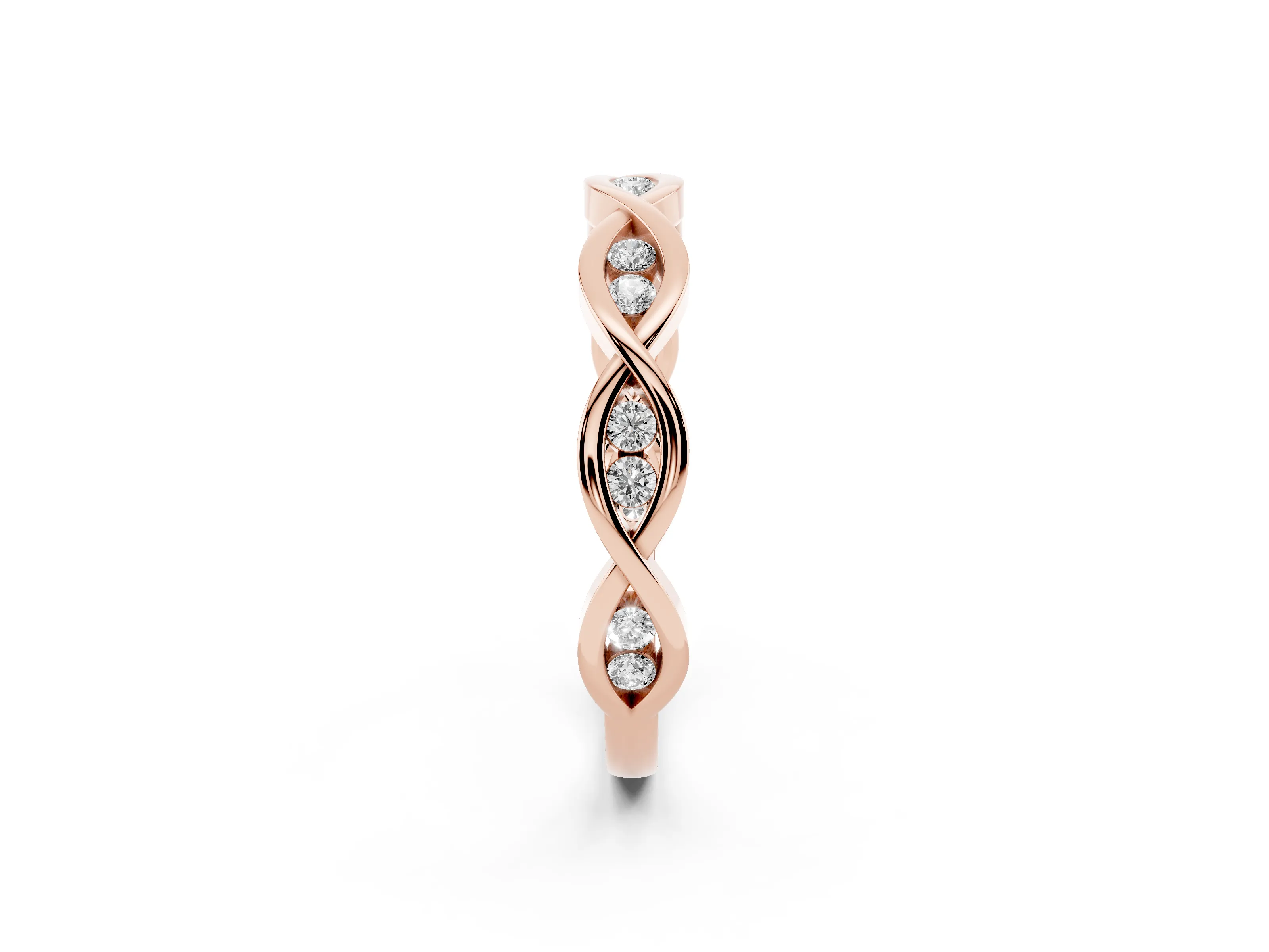 Round Diamond Twist Eternity Band Set in Rose gold with Bezel Setting