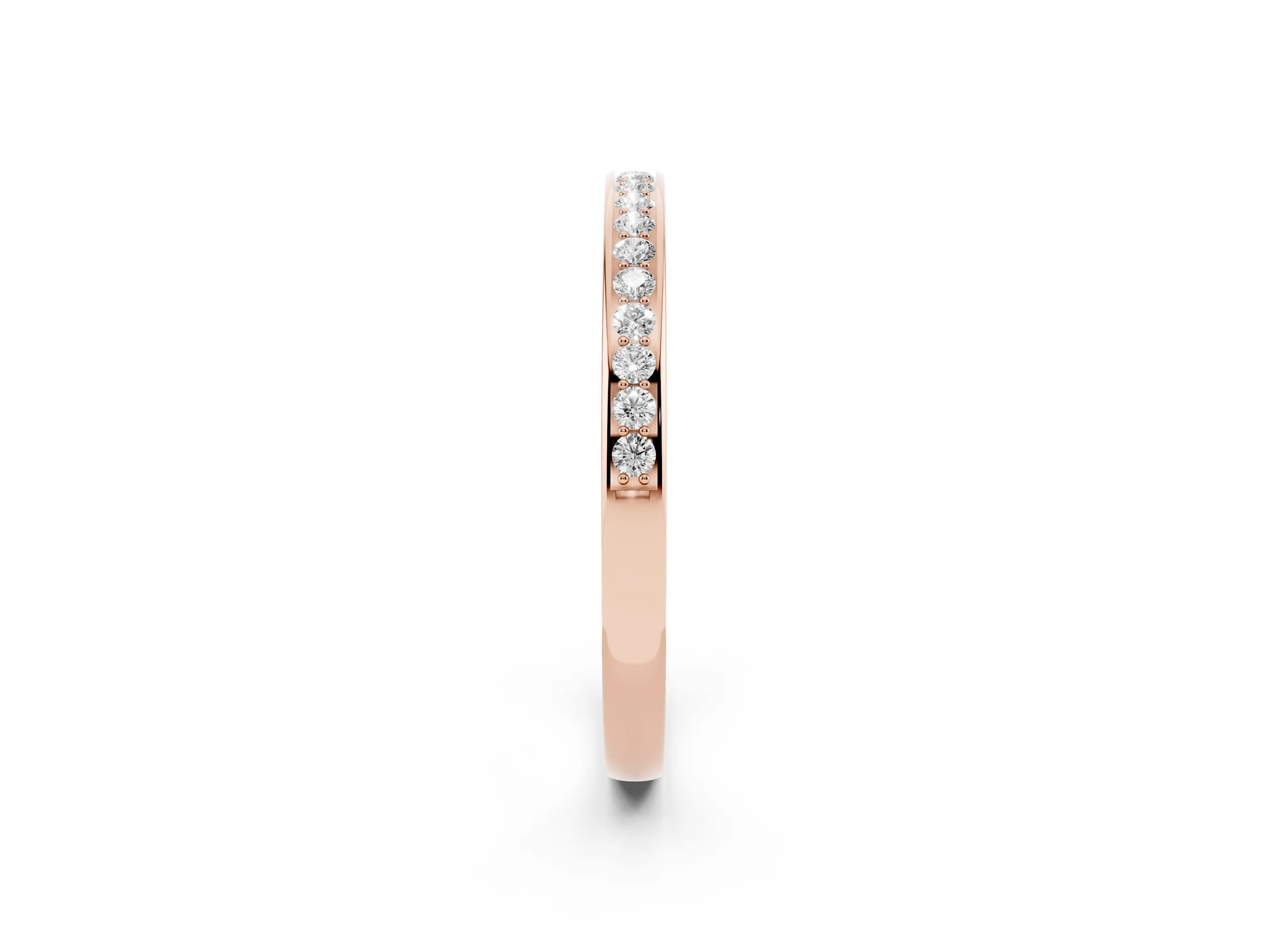 Round Diamond Pavé Half Eternity Band Set in Rose gold with Open Lower Shank