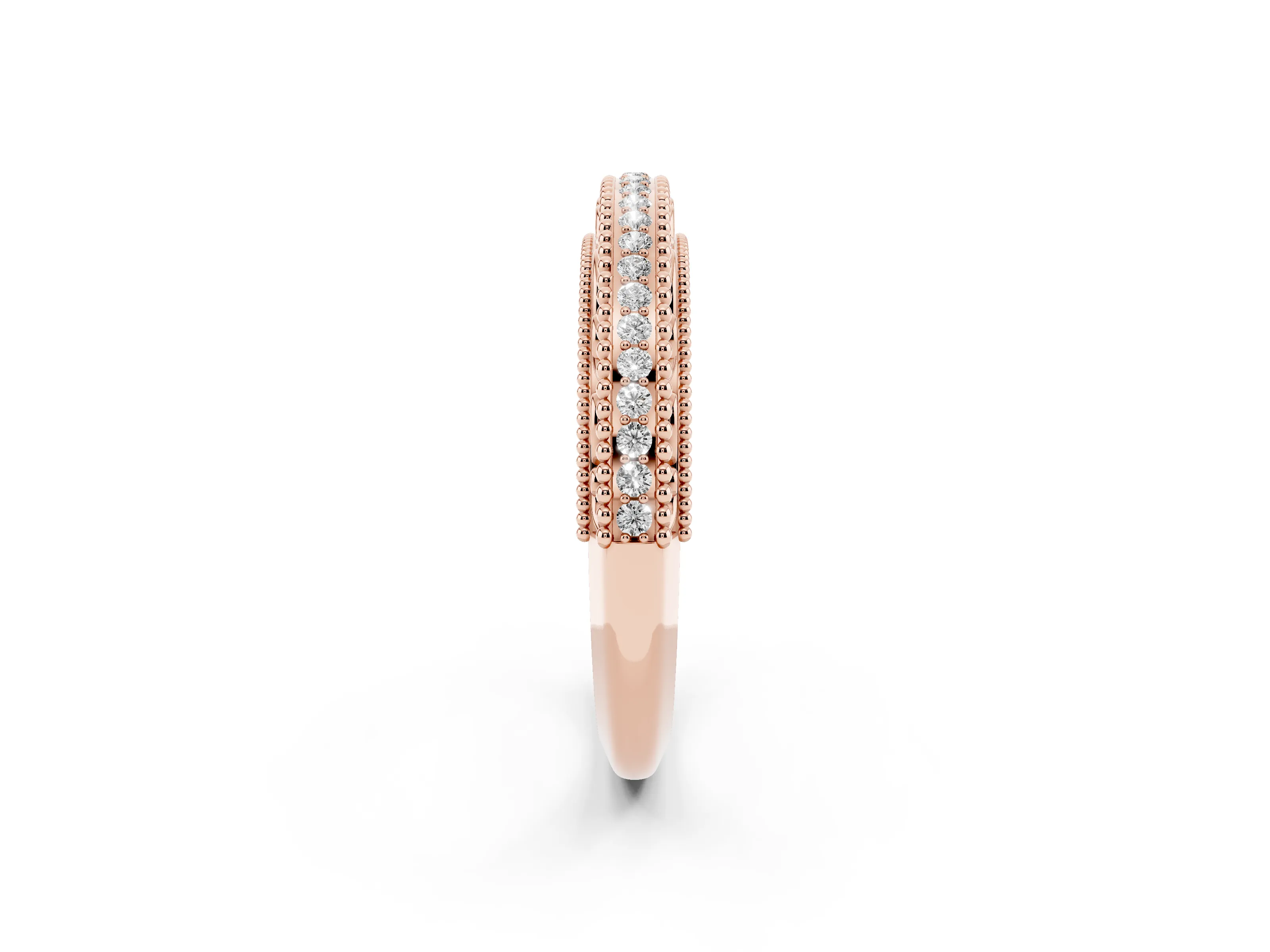 Round Diamond Pavé Eternity Band Set in Rose gold with Milgrain Edges