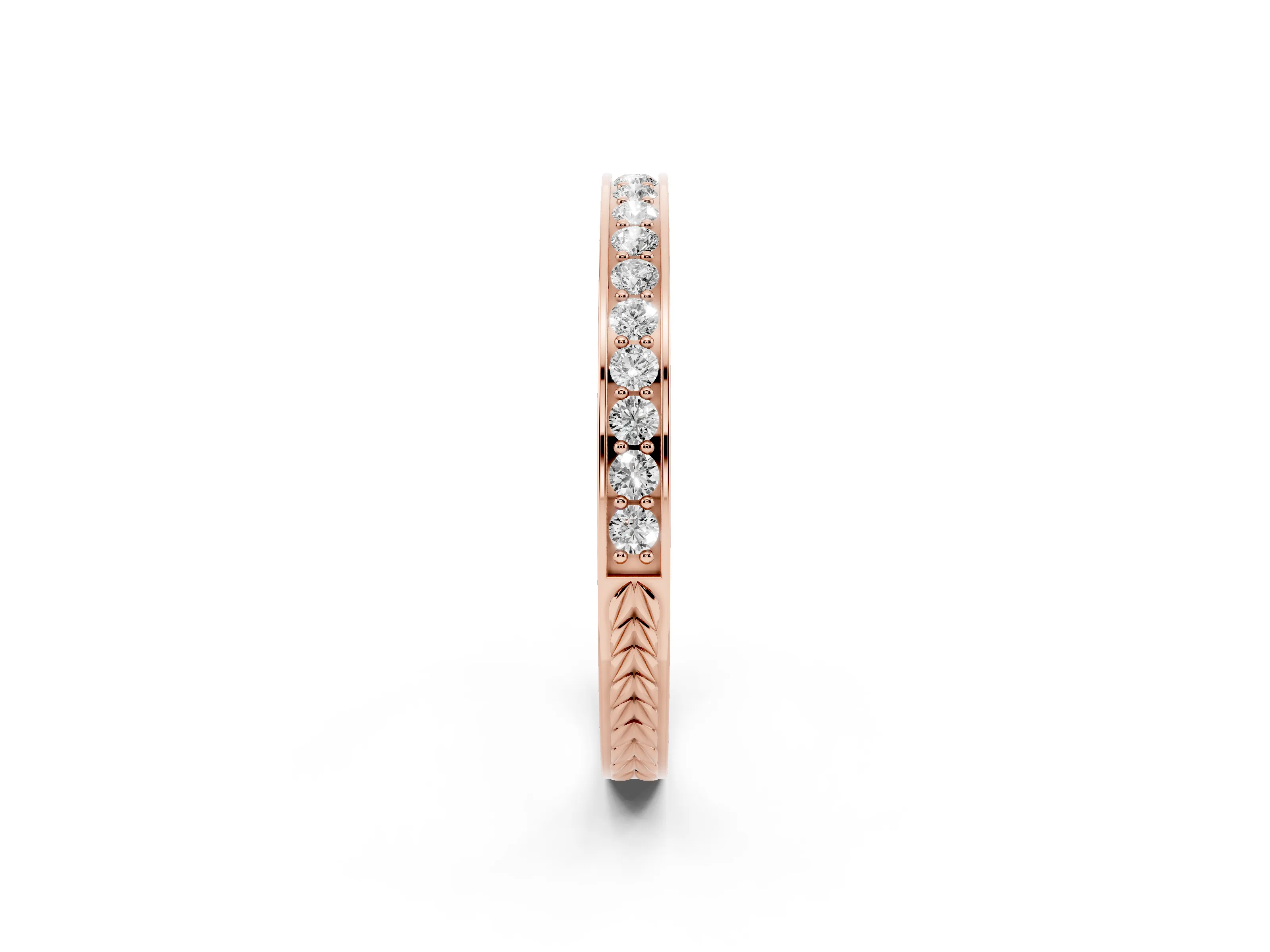 Round Cut Diamond Pavé Eternity Band Set in Rose gold with Channel Walls
