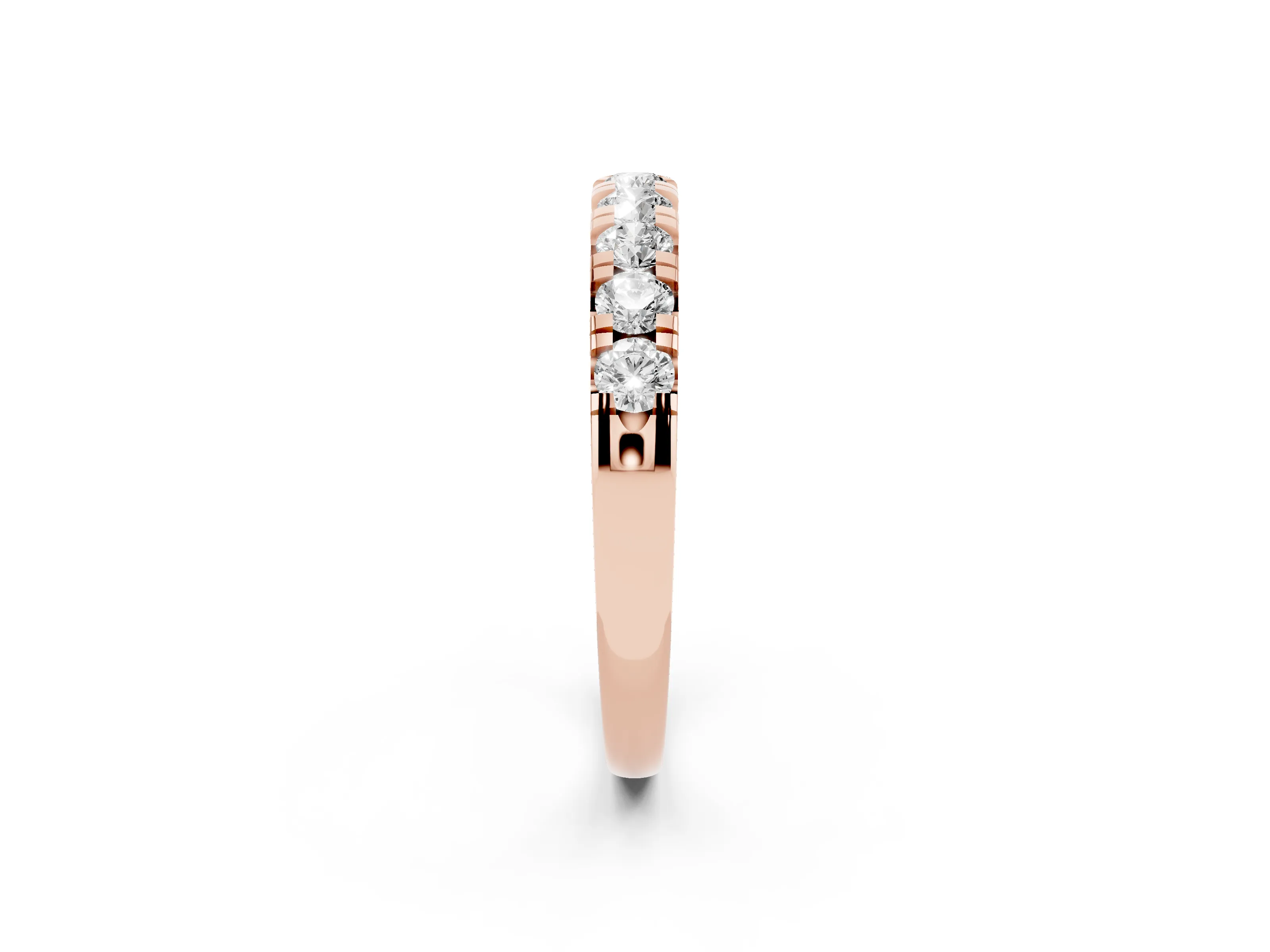 Round Diamond Half Eternity Band Set in Rose gold with Prong-Held Row