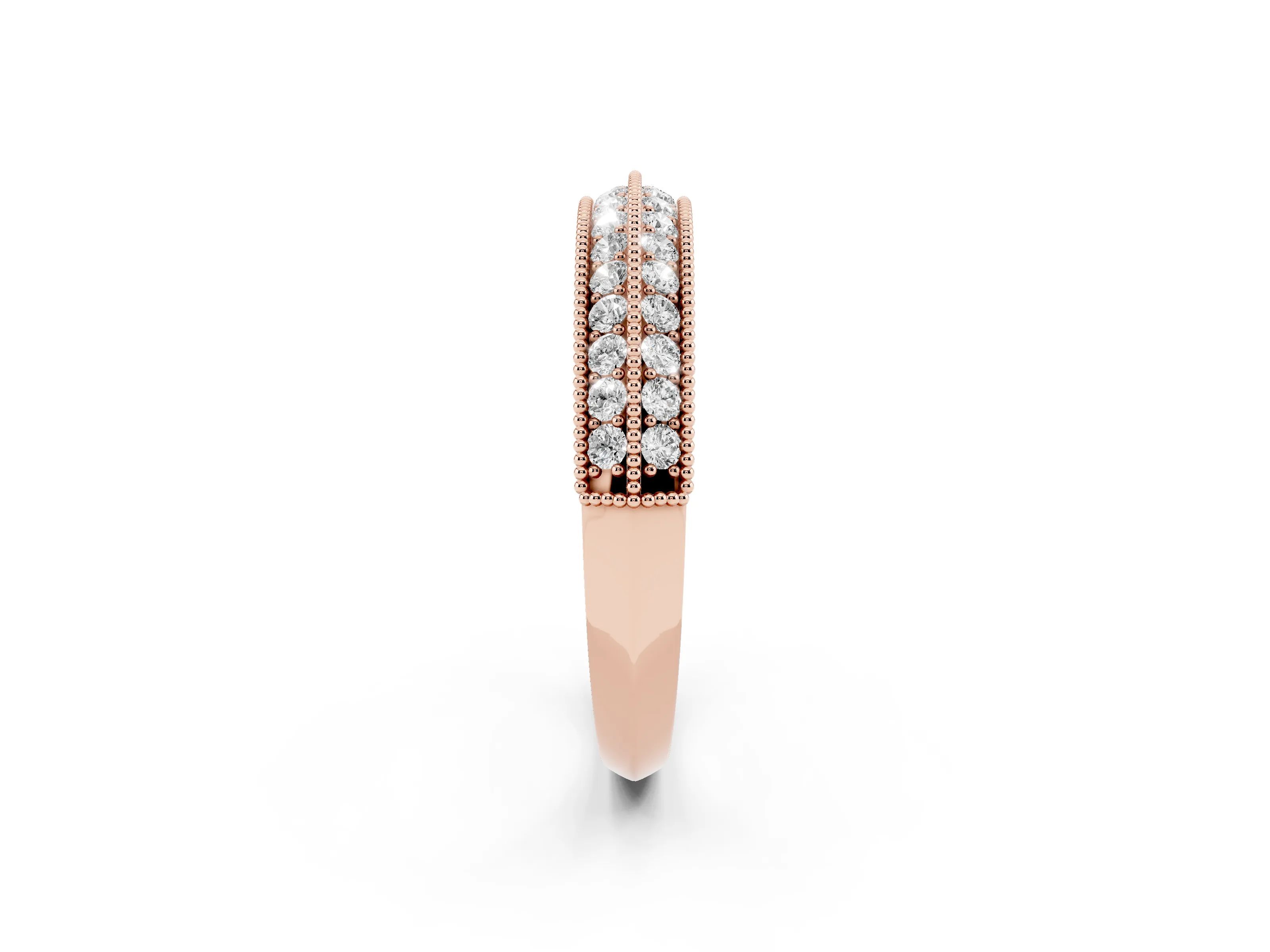 Round Diamond Milgrain Pavé Eternity Band Set in Rose gold
