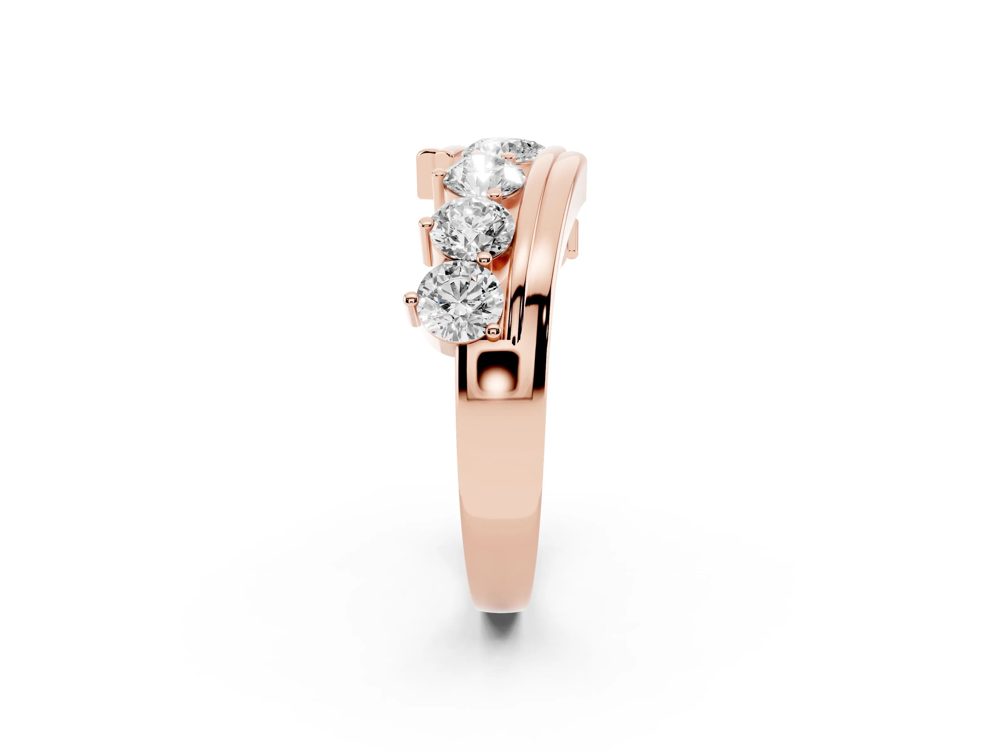 Round Diamond Wave Band Set in Rose gold with Channel and Shared Prong Setting