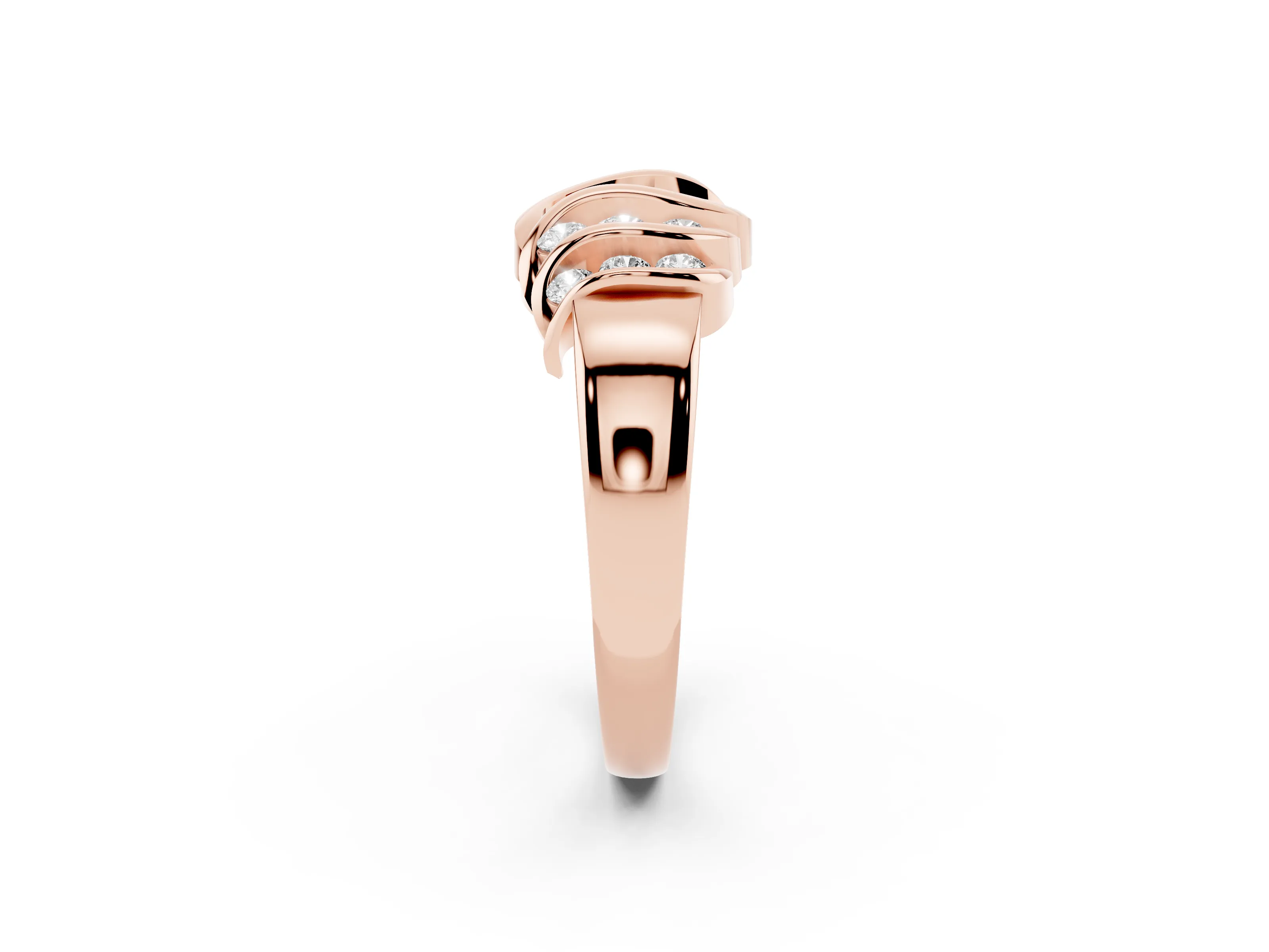 Round Diamond Multi-Row Crossover Band Set in Rose gold with Polished Curves