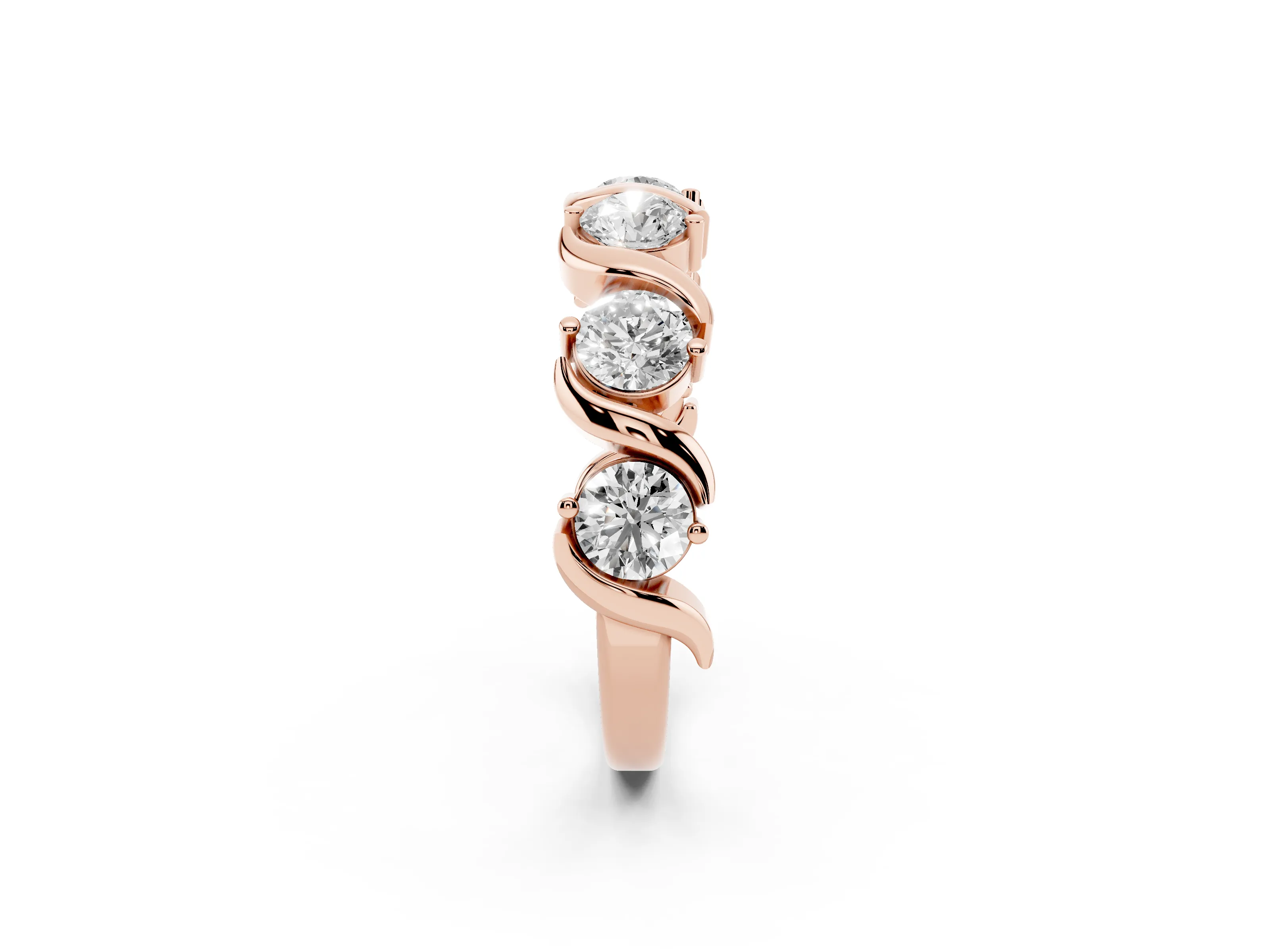 Round Diamond Six-Stone Wave Band Set in Rose gold with Shared Prong Setting