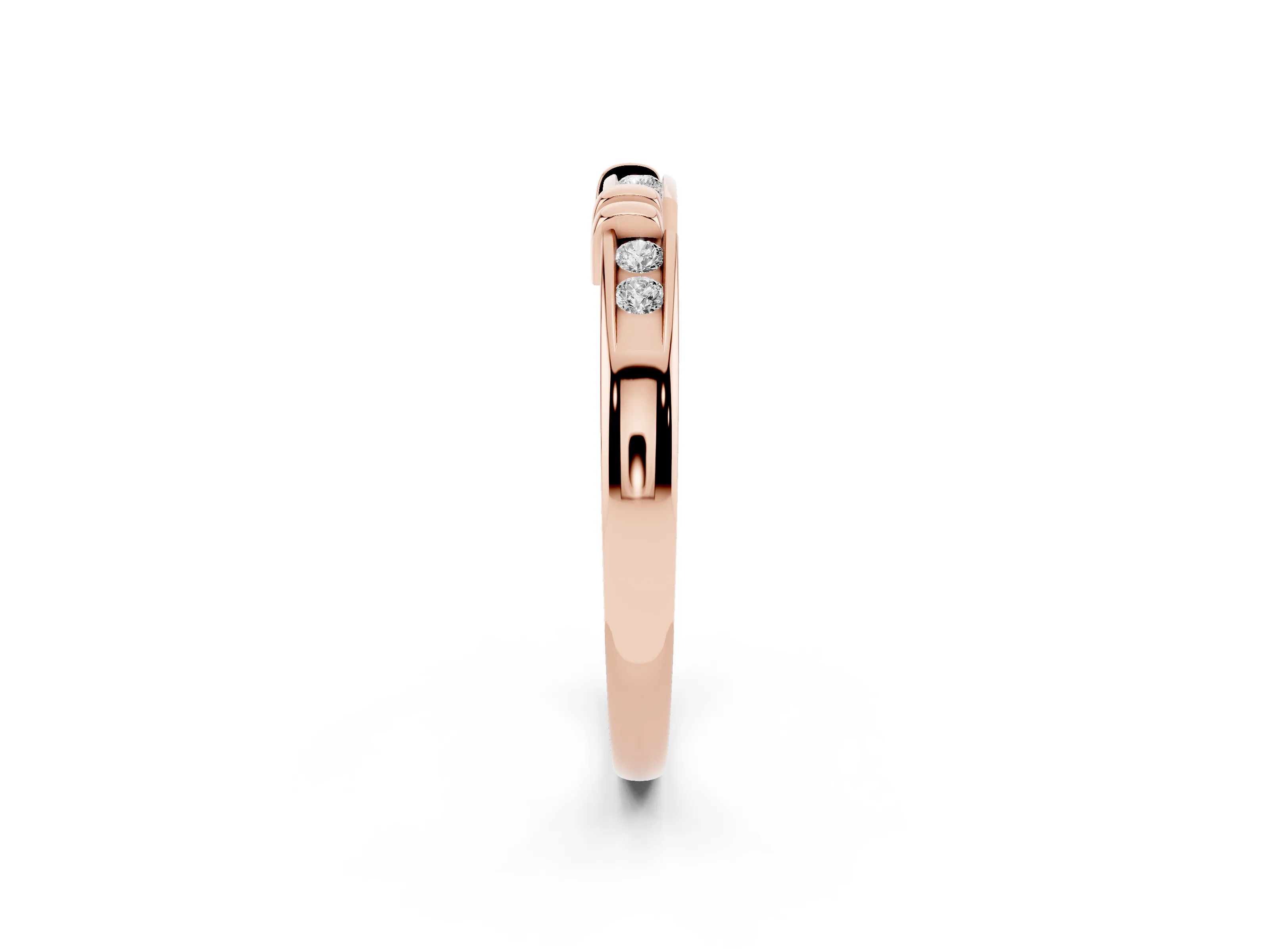 Round Diamond Half Eternity Band Set in Rose gold with Channel and Bar Prong Setting