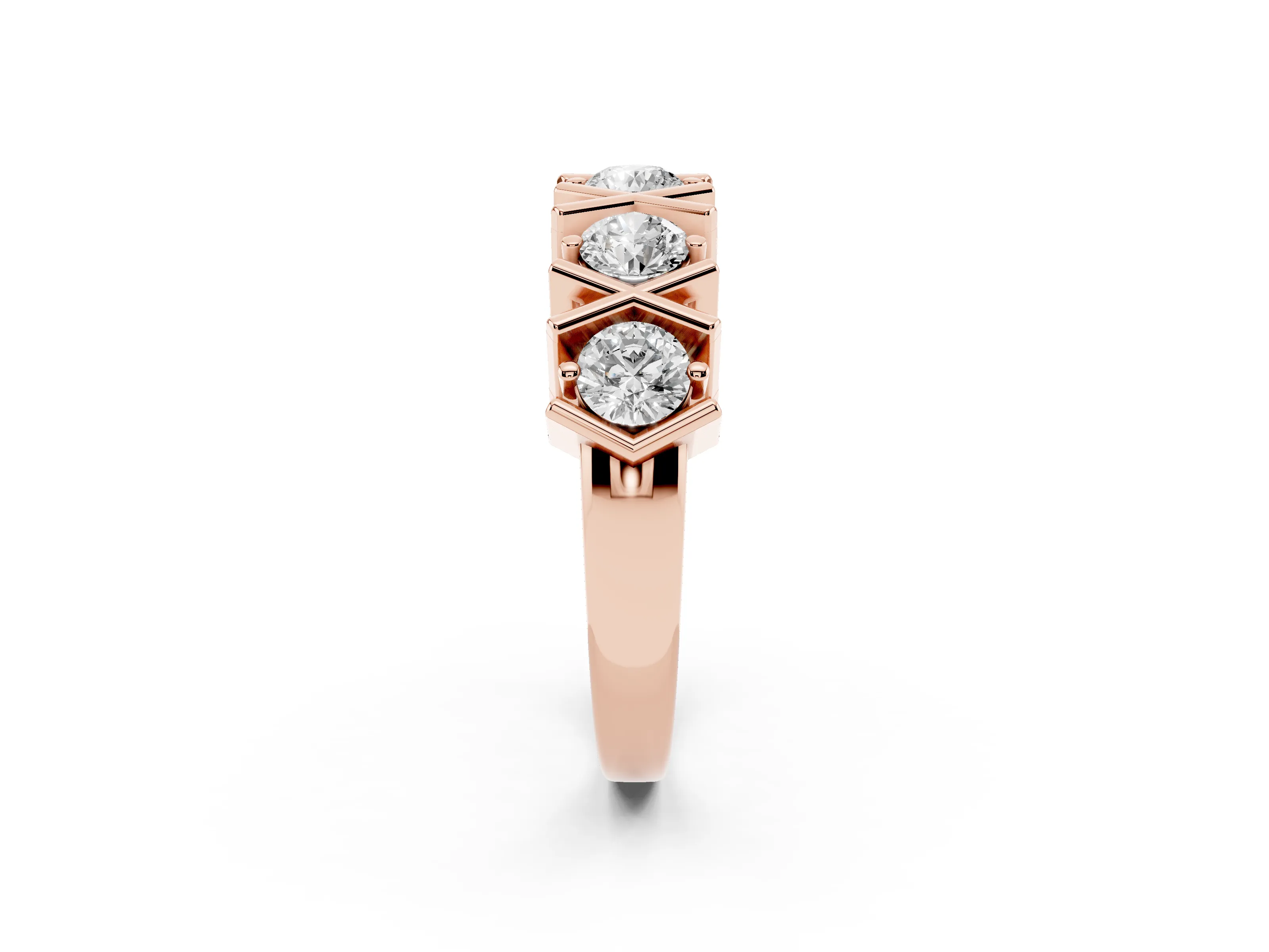 Round Diamond Channel Band Set in Rose gold with X-Prong Detail