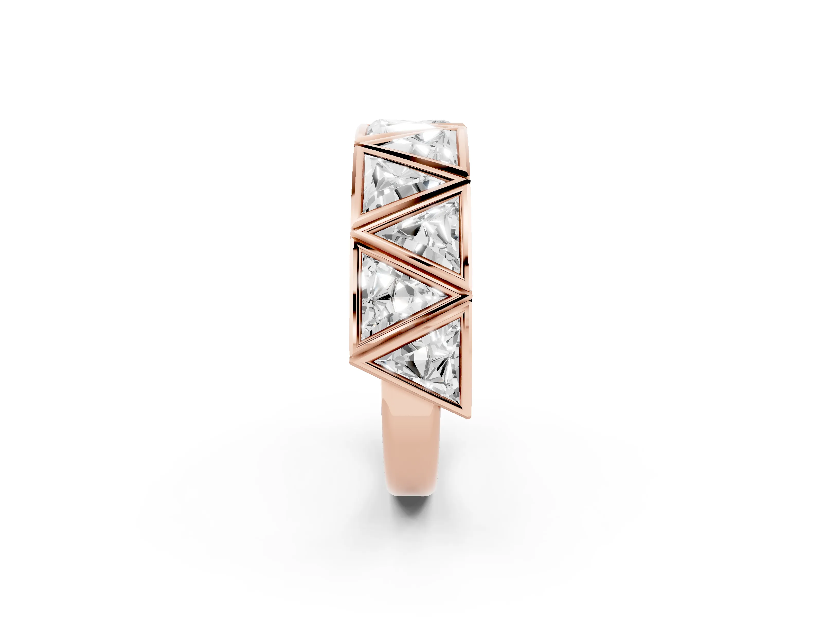 Triangle Diamond Geometric Mens Band Set in Rose gold with Framed Sections