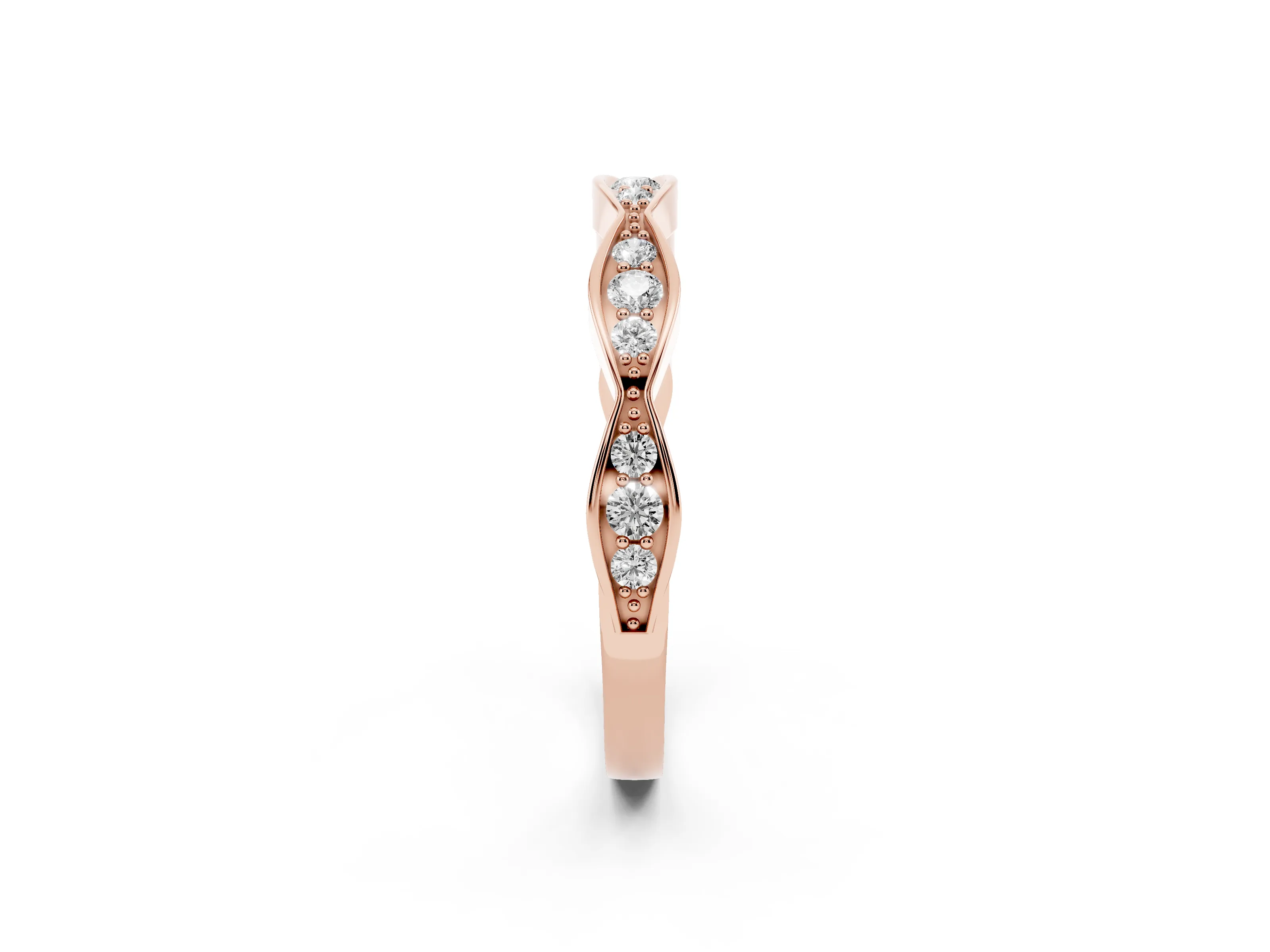 Round Diamond Scalloped Pavé Eternity Band Set in Rose gold