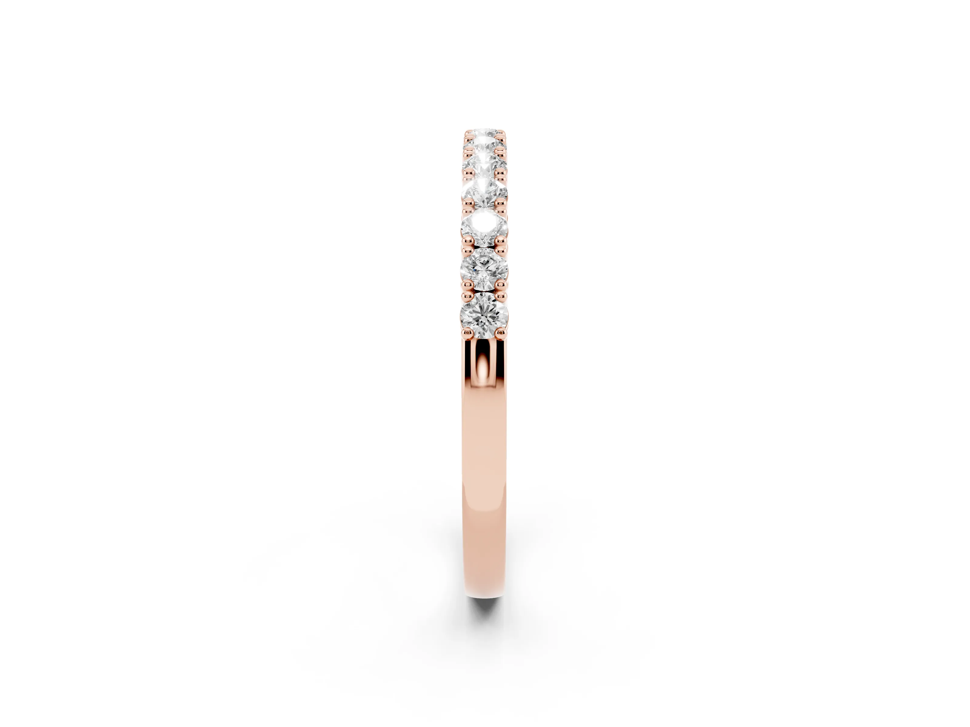 Round Diamond Half Eternity Band Set in Rose gold with Shared Prongs