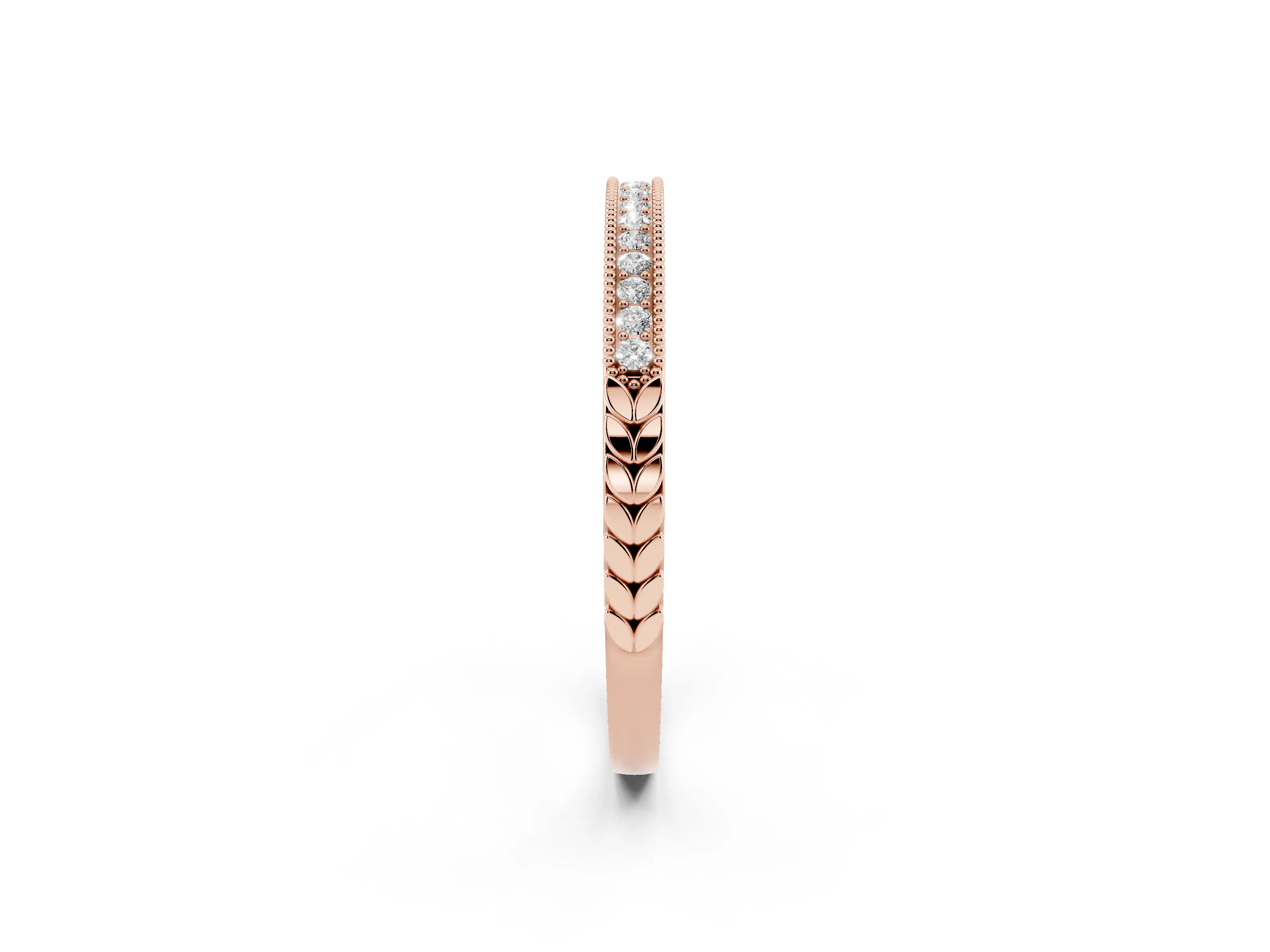 Round Cut Diamond Pavé Eternity Band Set in Rose gold with Beaded Milgrain Edge
