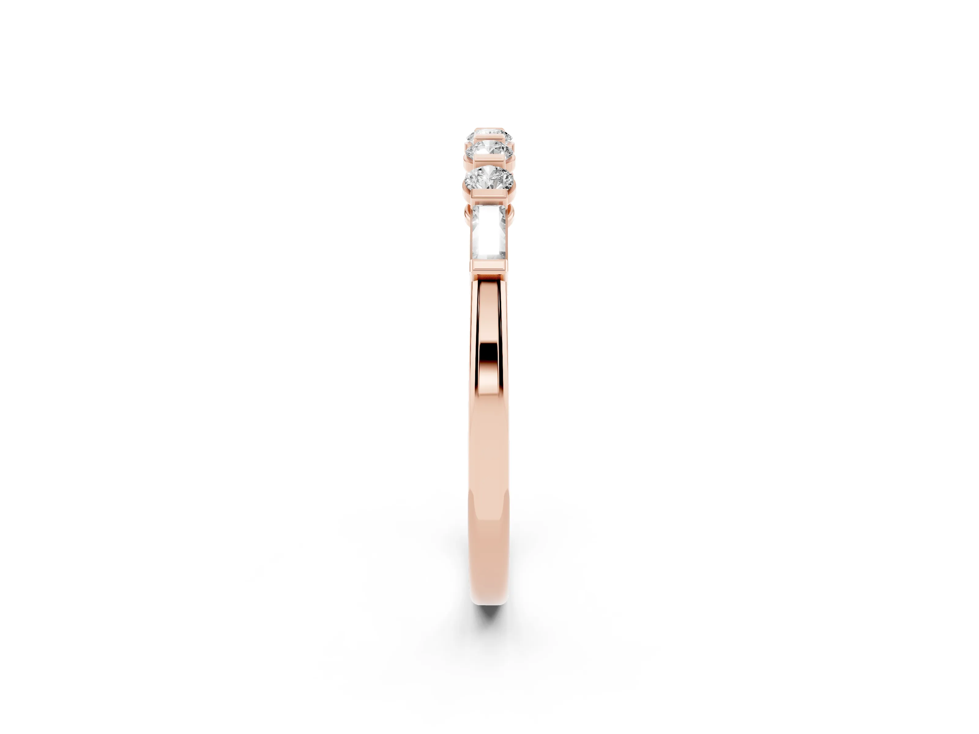 Round and Baguette Diamond Half Eternity Band Set in Rose gold with Prong Setting