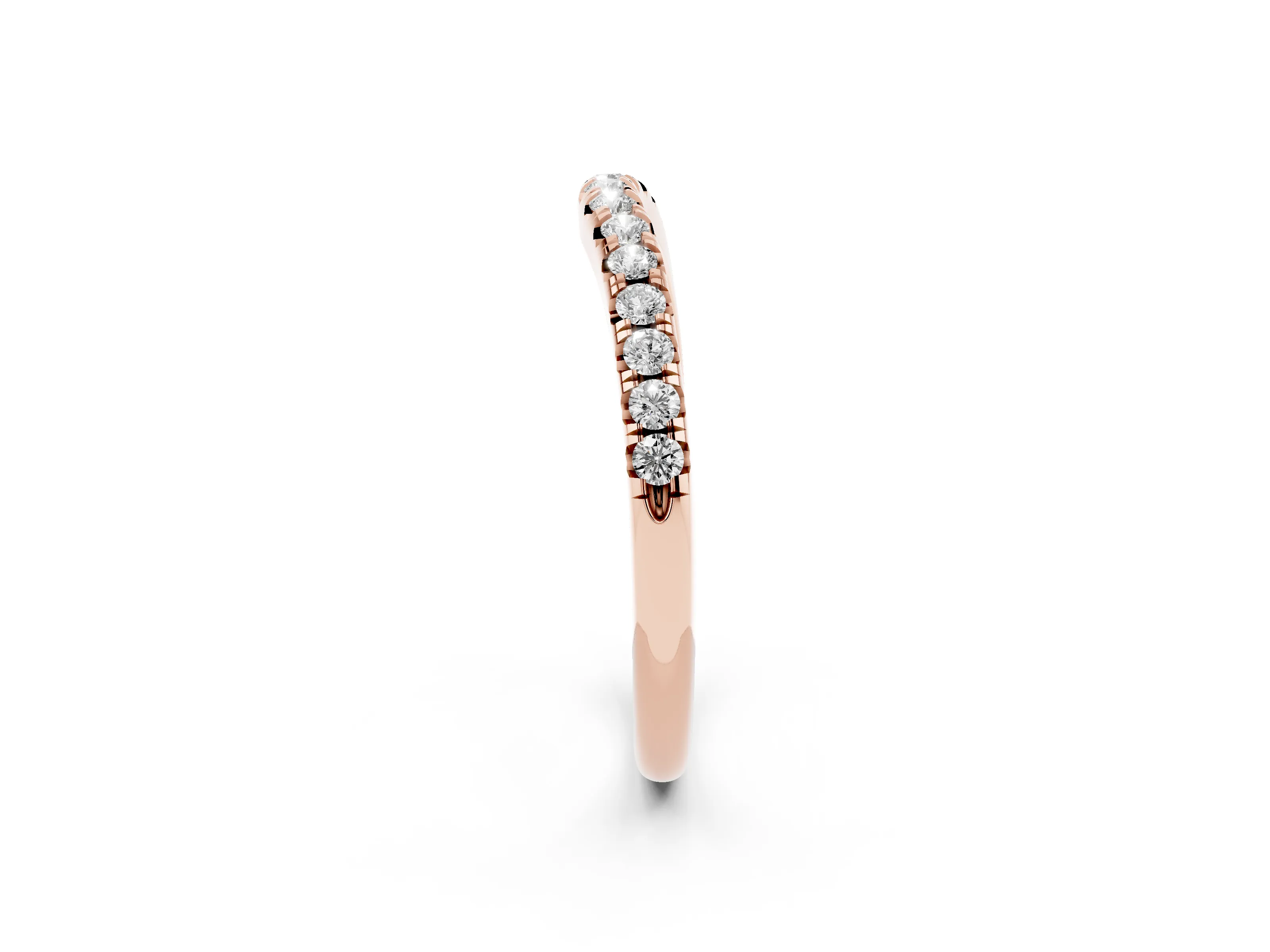 Round Diamond Curved Pavé Band Set in Rose gold with Shared Prong Row