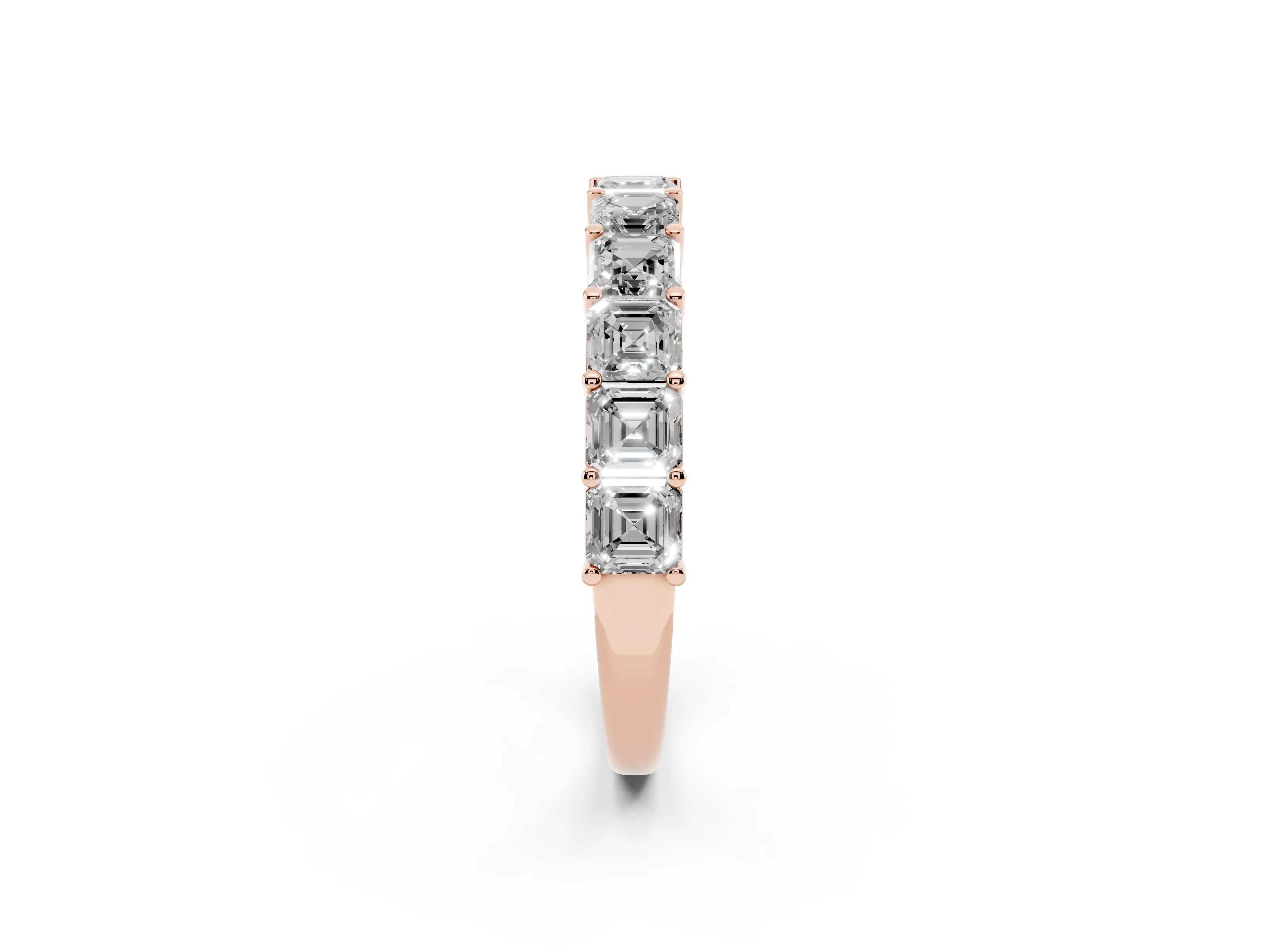 Asscher Cut Diamond Half Eternity Band Set in Rose gold with Shared Prong Setting
