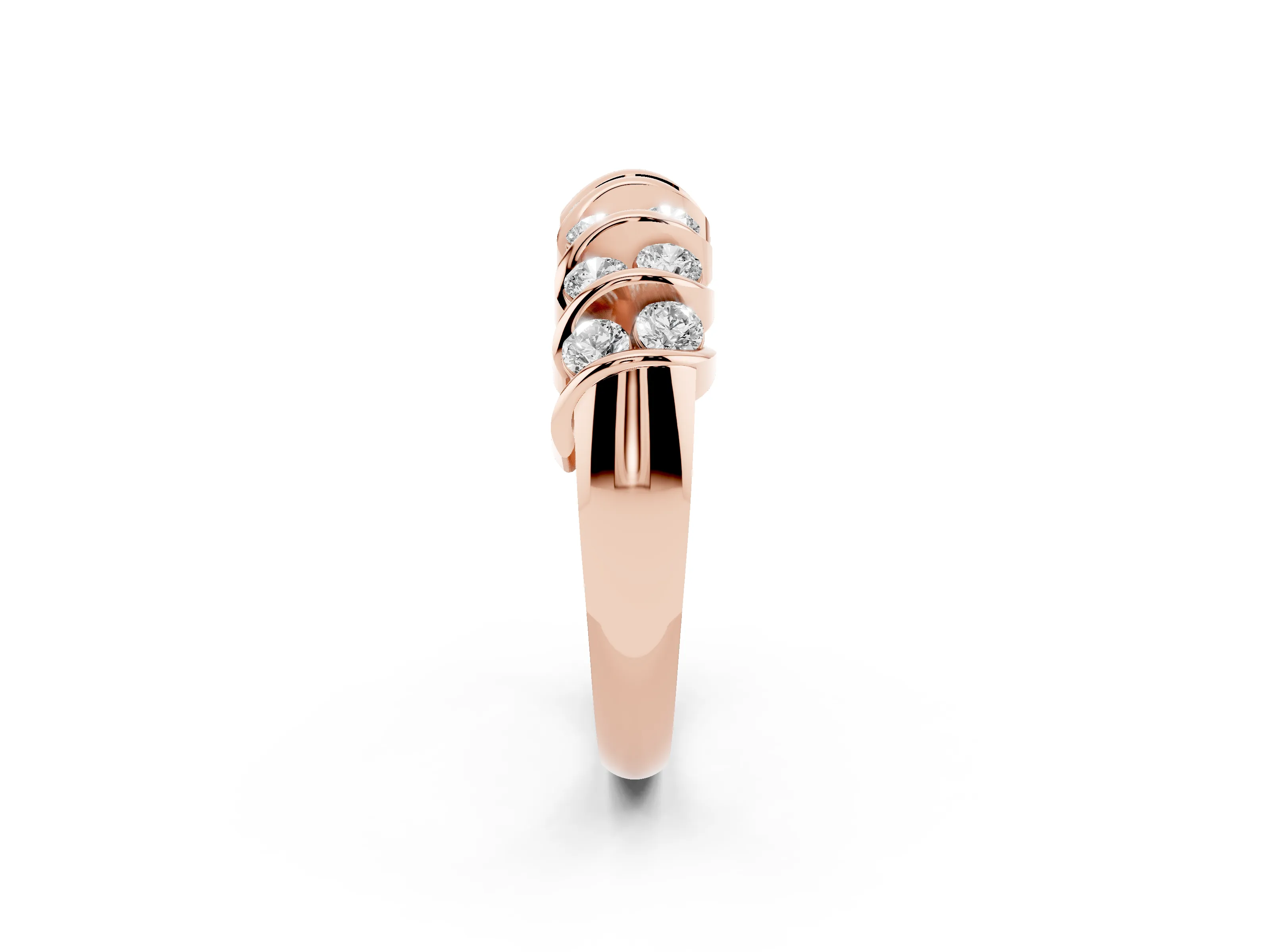 Round Diamond Structured Multi-Row Band Set in Rose gold with Polished Channel Setting