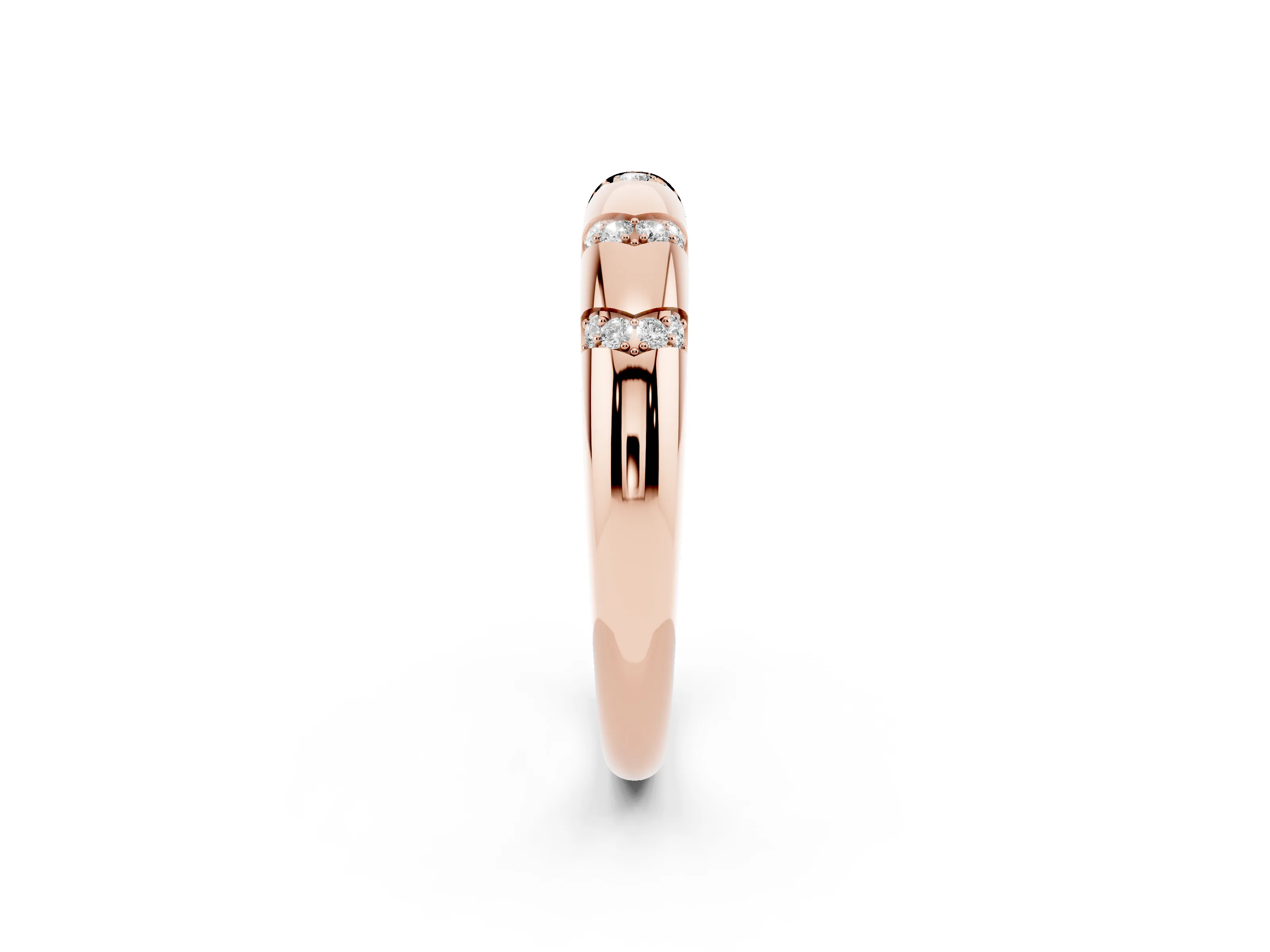Round Diamond Curved Band Set in Rose gold with Channel and Bezel Setting