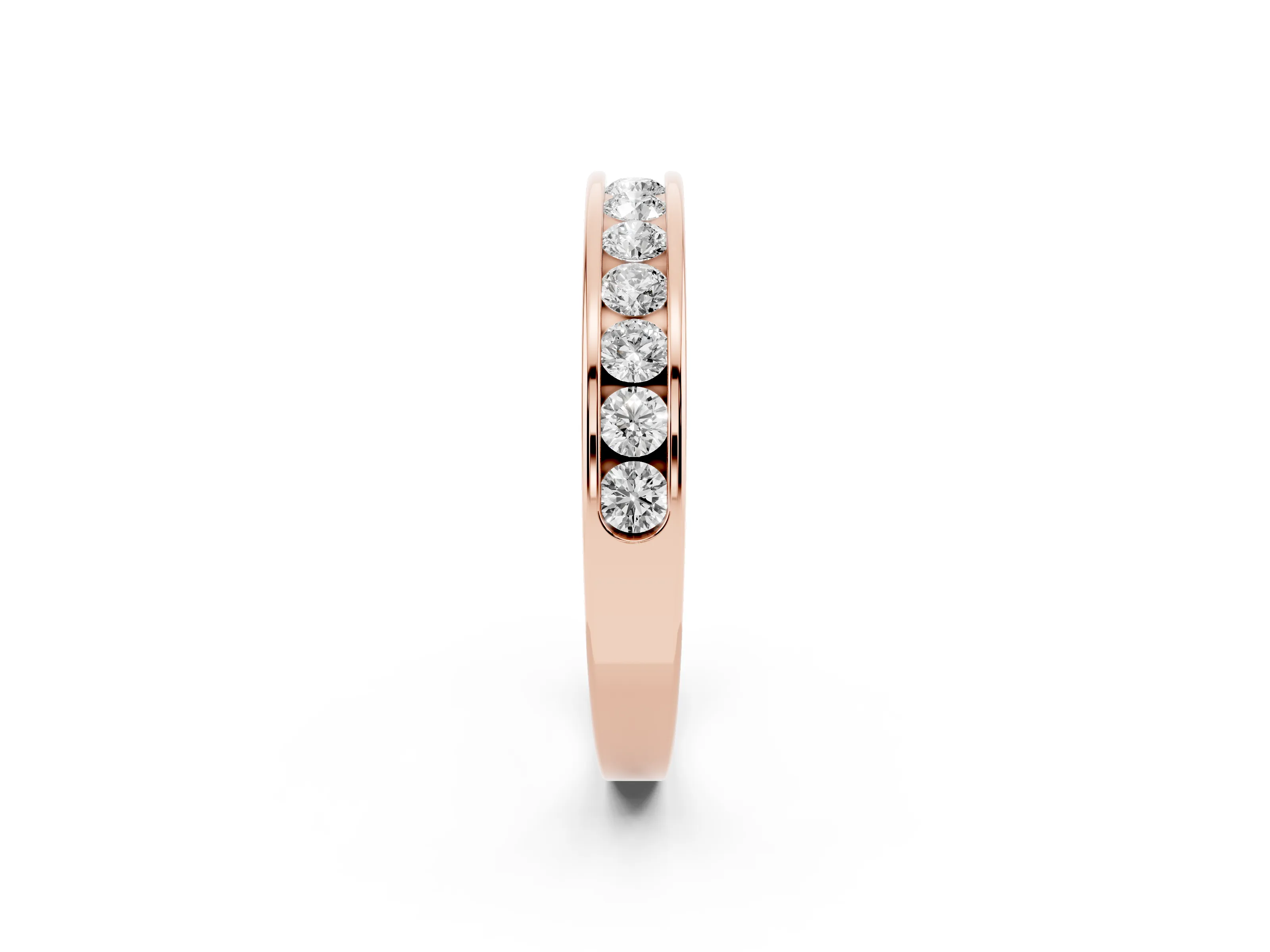 Round Diamond Channel Eternity Band Set in Rose gold with Smooth Metal Walls