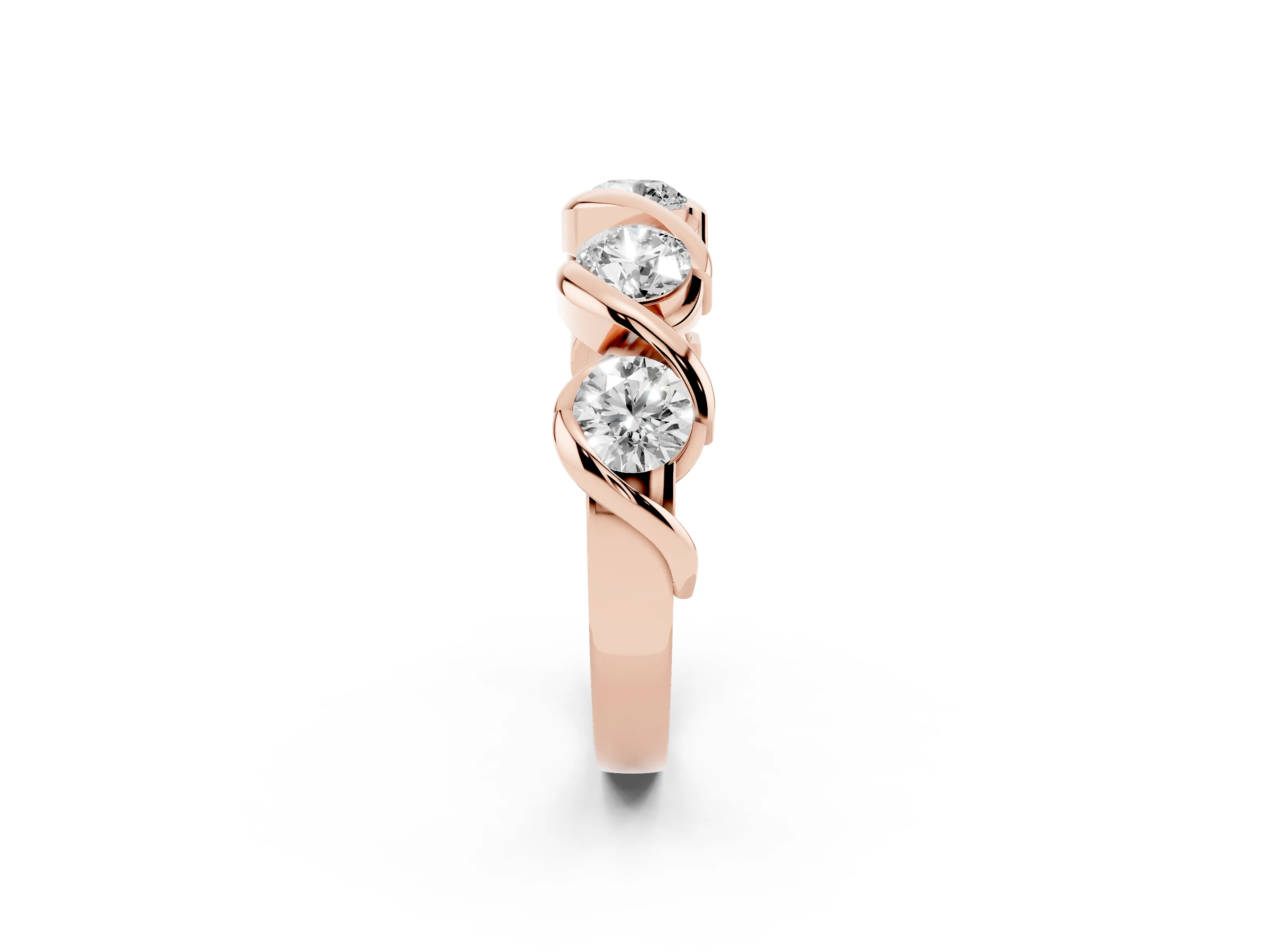 Round Diamond Flowing Wave Band Set in Rose gold with Channel Walls and Shared Prongs
