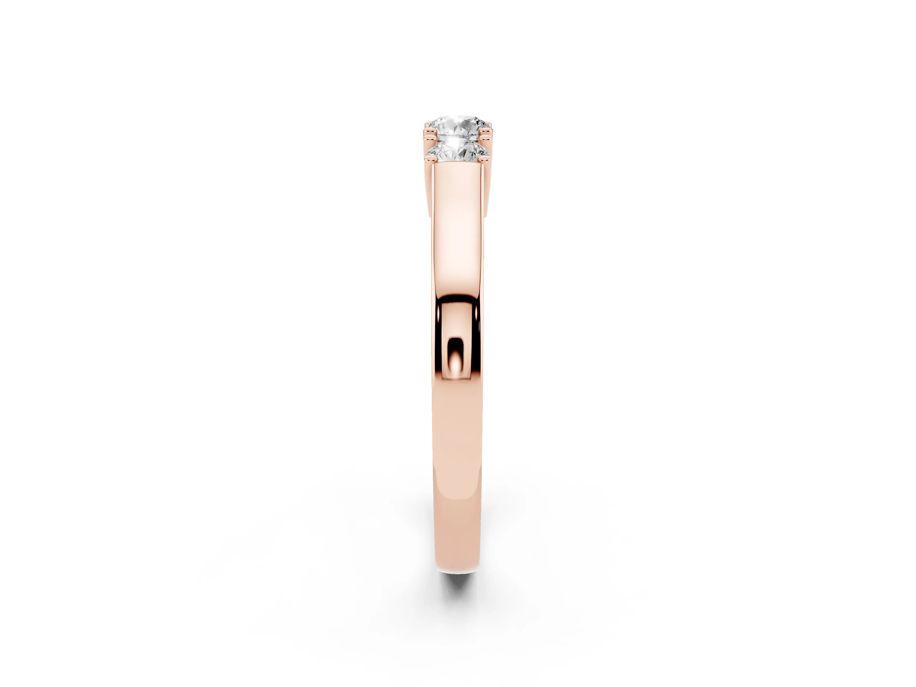 Three-Stone Round Diamond Channel Band Set in Rose gold with Prong Accents