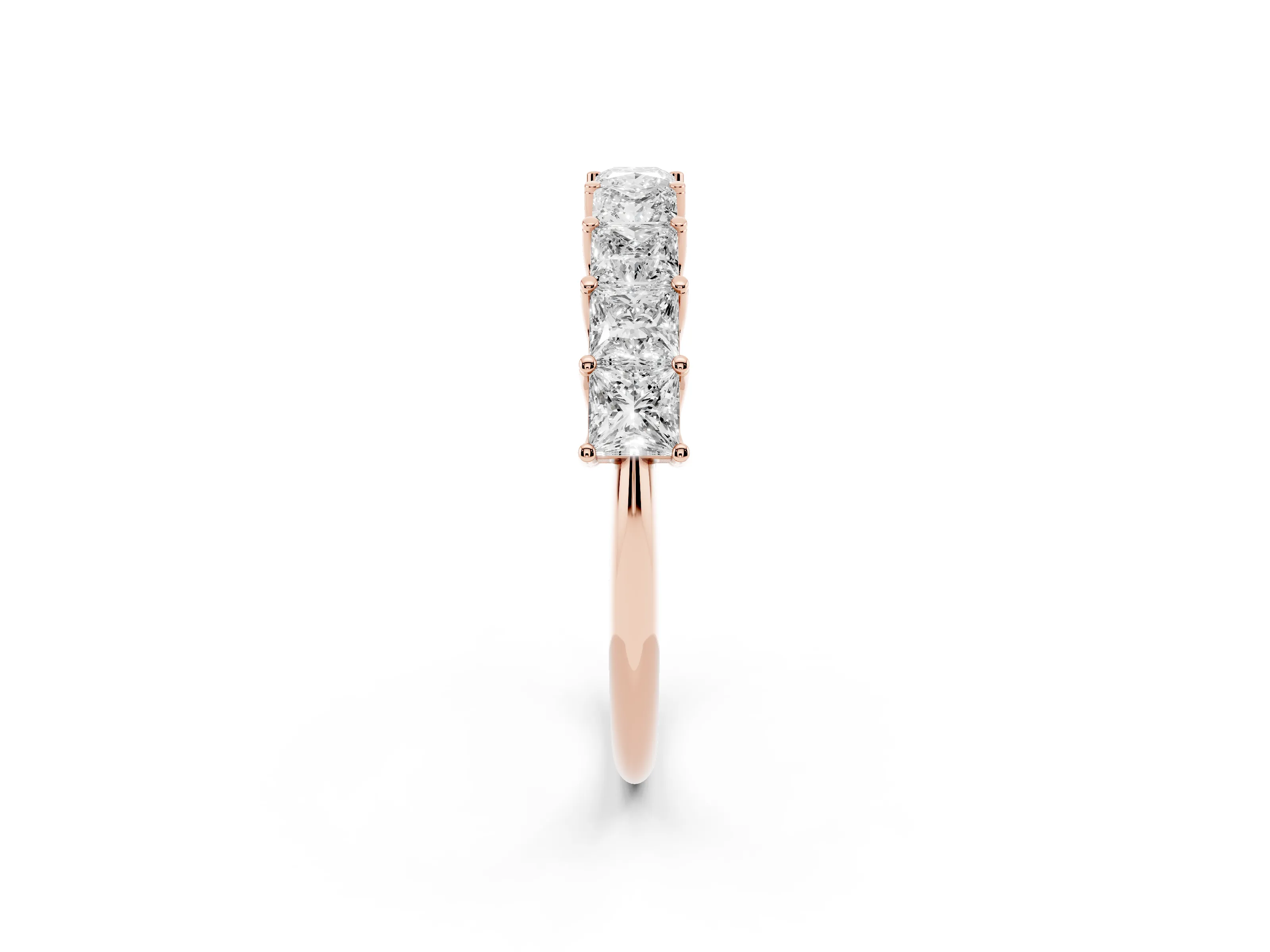 Princess Cut Diamond Channel Eternity Band Set in Rose gold with Prong Detailing