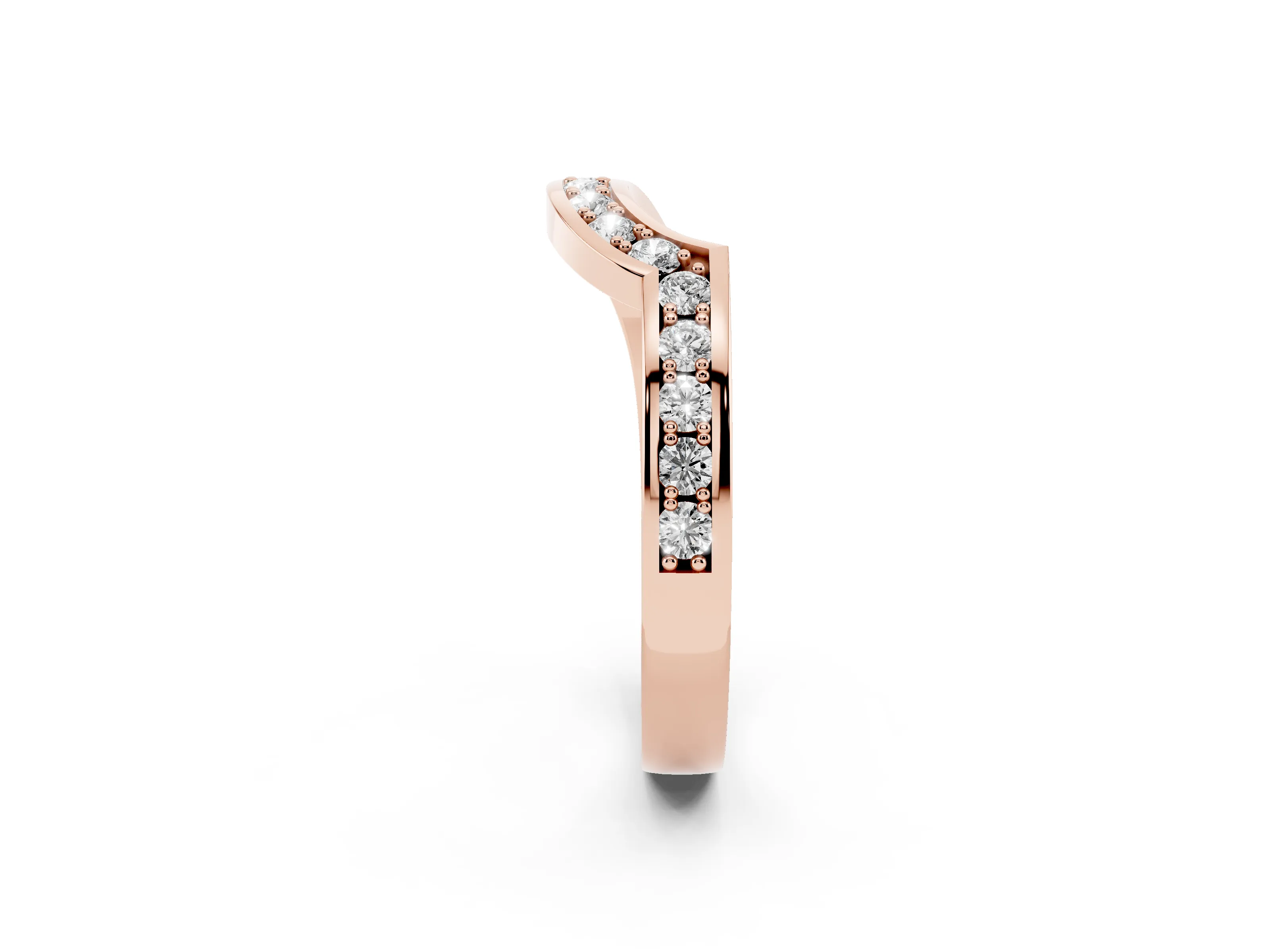 Round Diamond Curved Wedding Band Set in Rose gold with Pavé Channel Setting