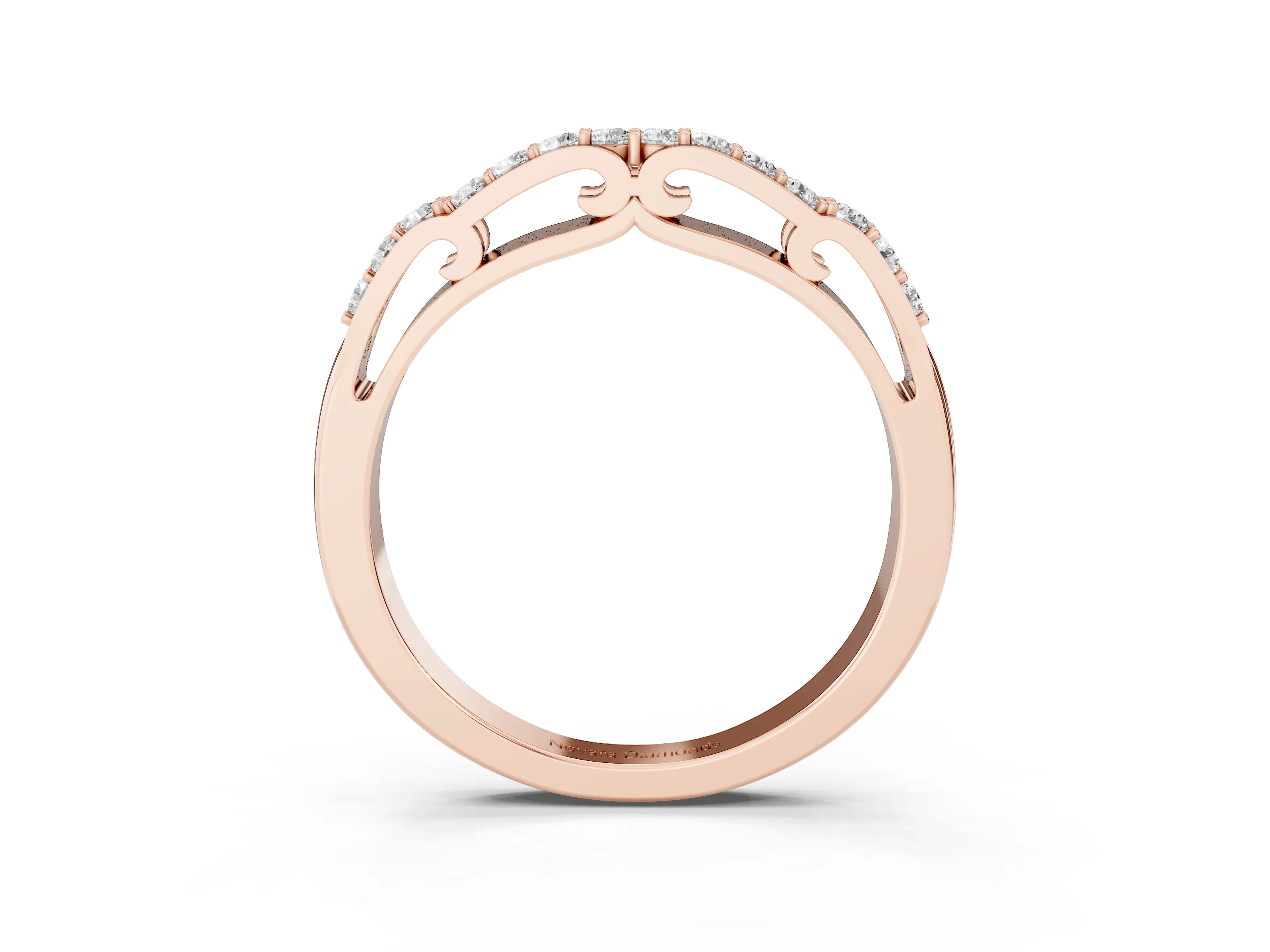 Round Diamond Channel Band Set in Rose gold with Straight Stone Row