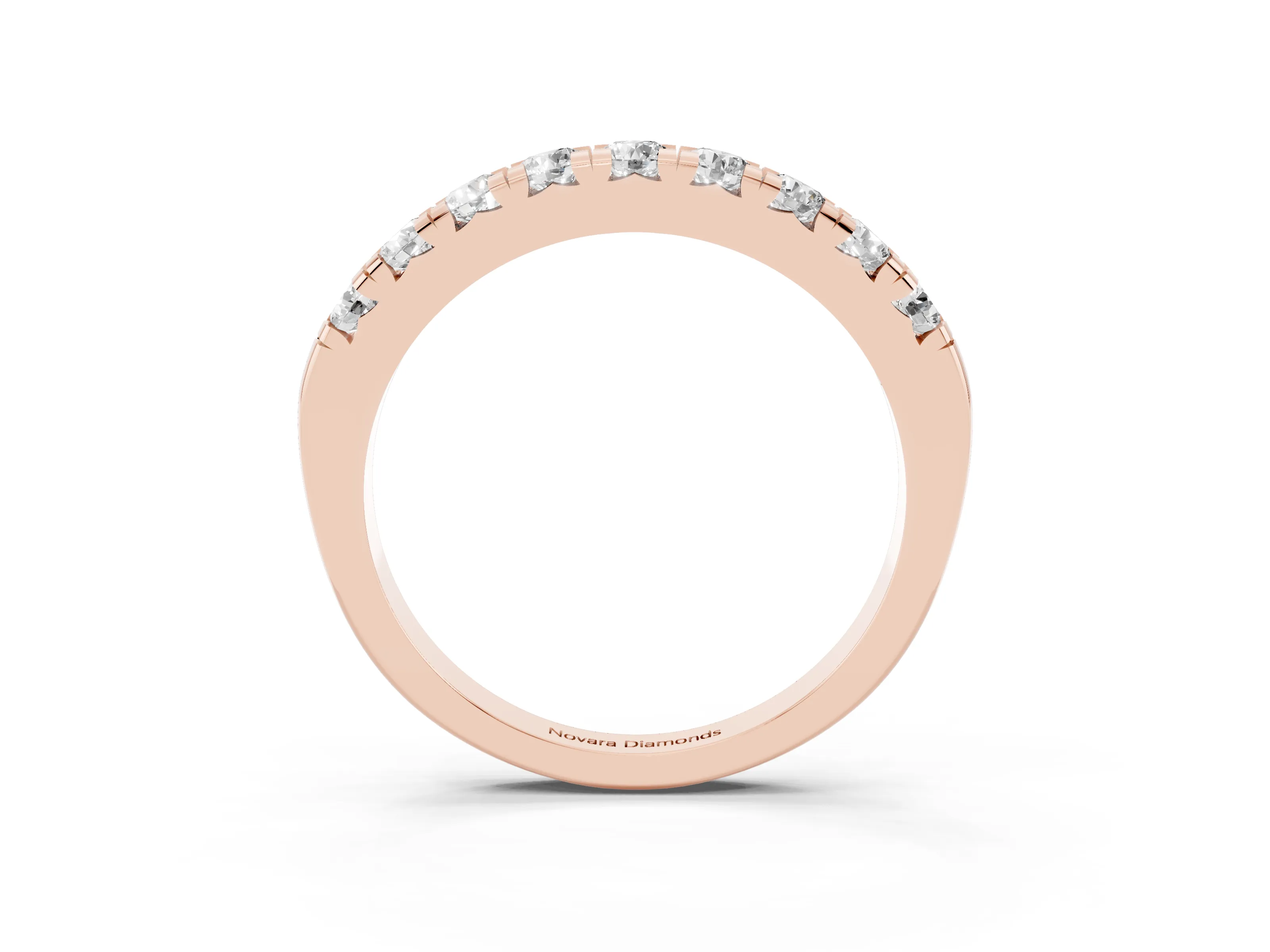 Round Diamond Half Eternity Band Set in Rose gold with Prong-Held Row