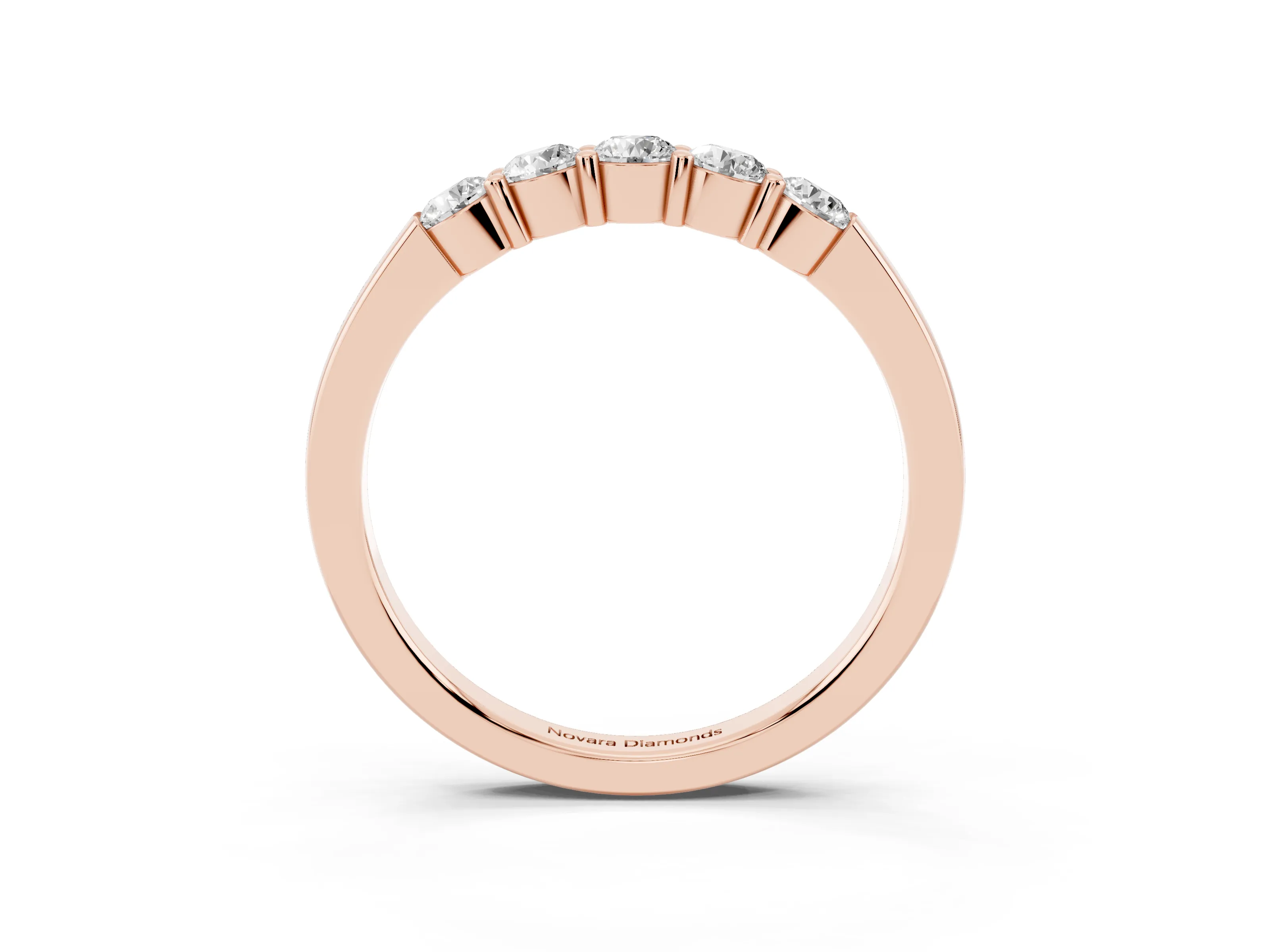 Five-Stone Round Diamond Channel Band Set in Rose gold with Shared Prong Setting