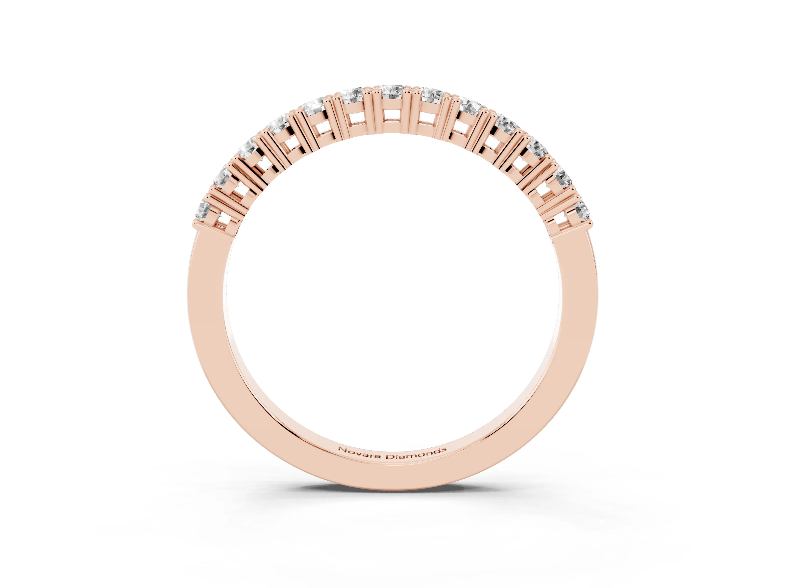 Round Diamond Half Eternity Band Set in Rose gold with Shared Prongs