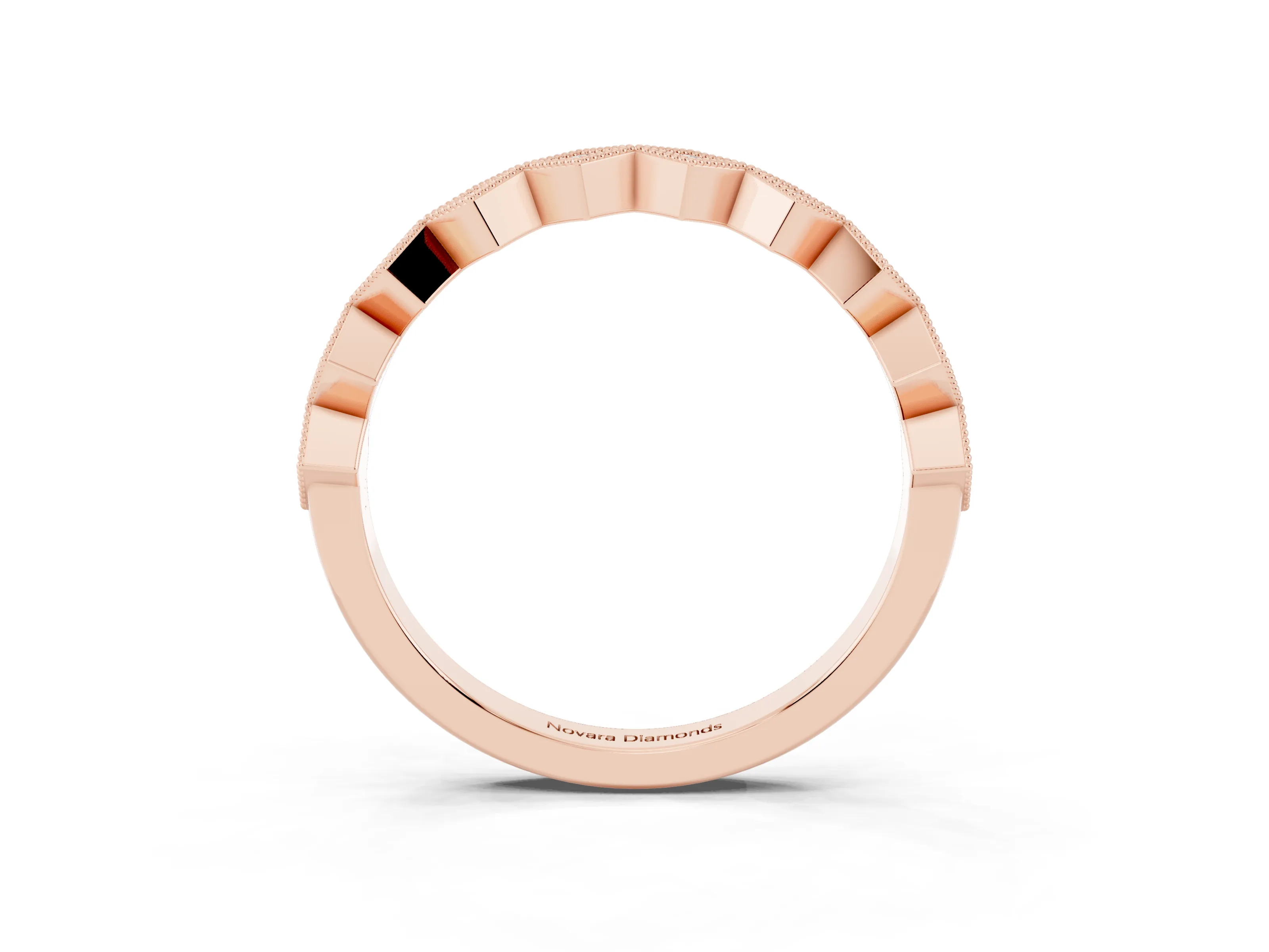 Round Cut Diamond Geometric Stackable Band Set in Rose gold with Milgrain Bezel Setting