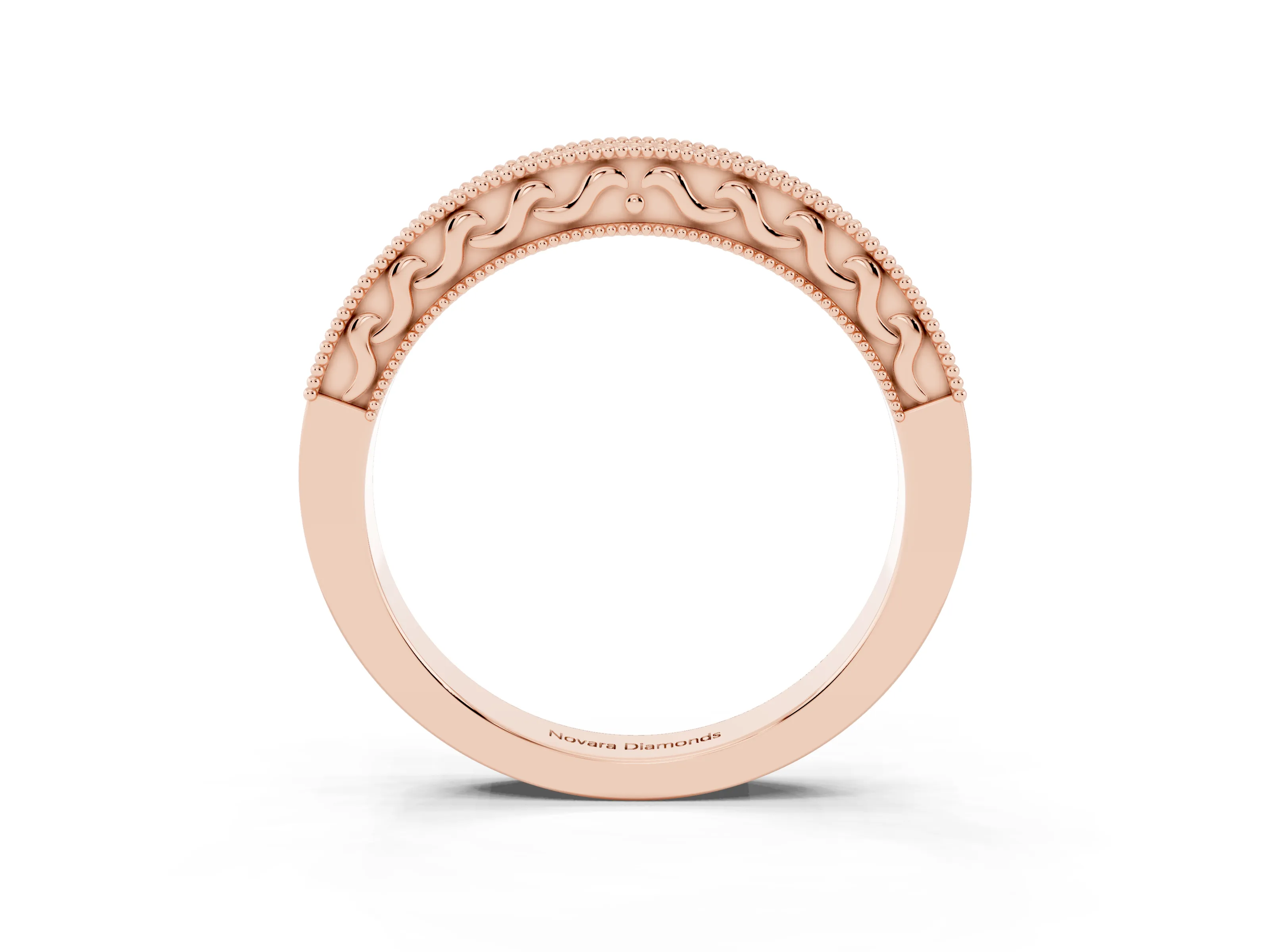 Round Diamond Channel Eternity Band Set in Rose gold with Milgrain Border and Smooth Channel Top