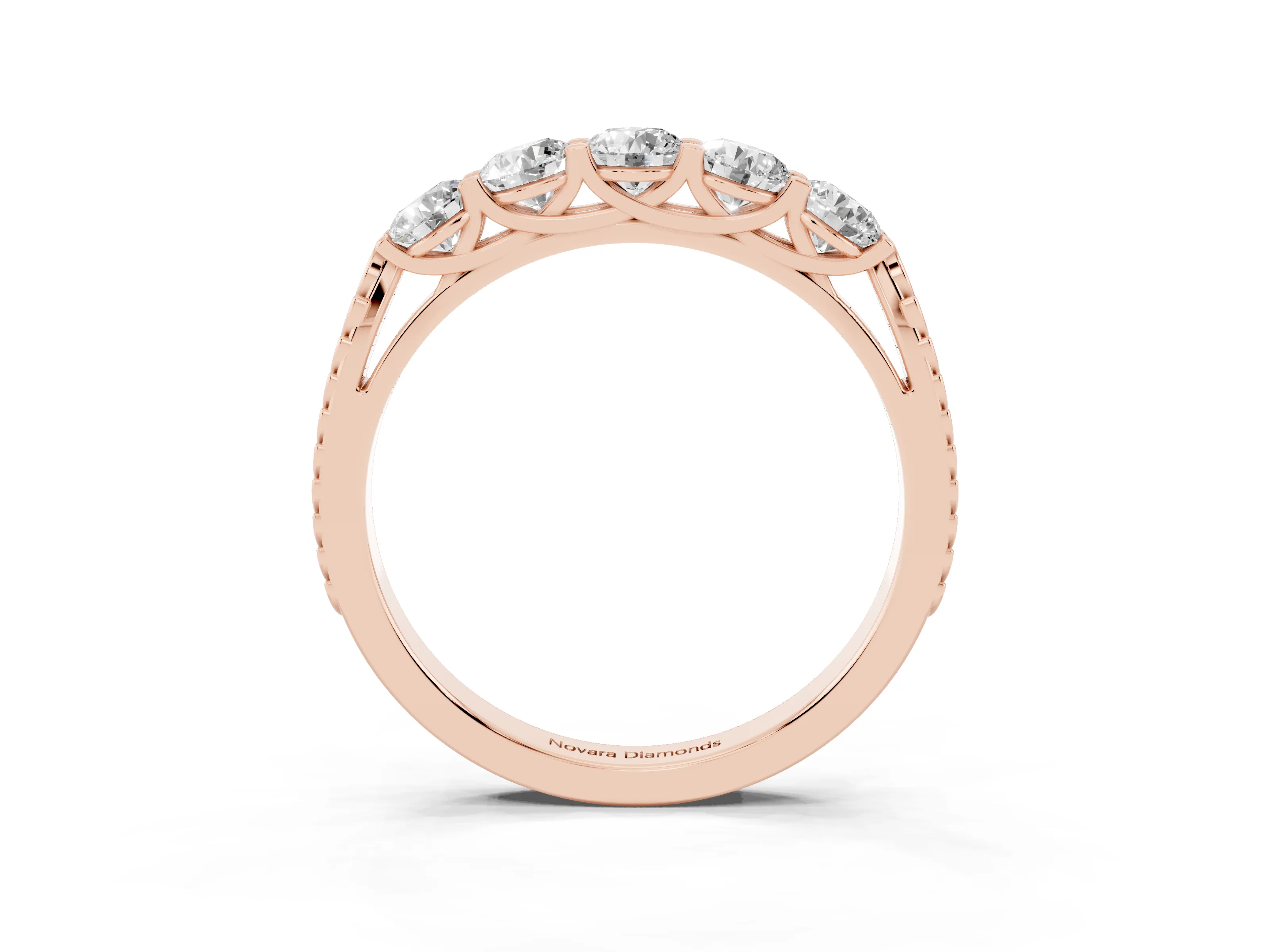 Round Diamond Five-Stone Band Set in Rose gold with Straight Prong Row