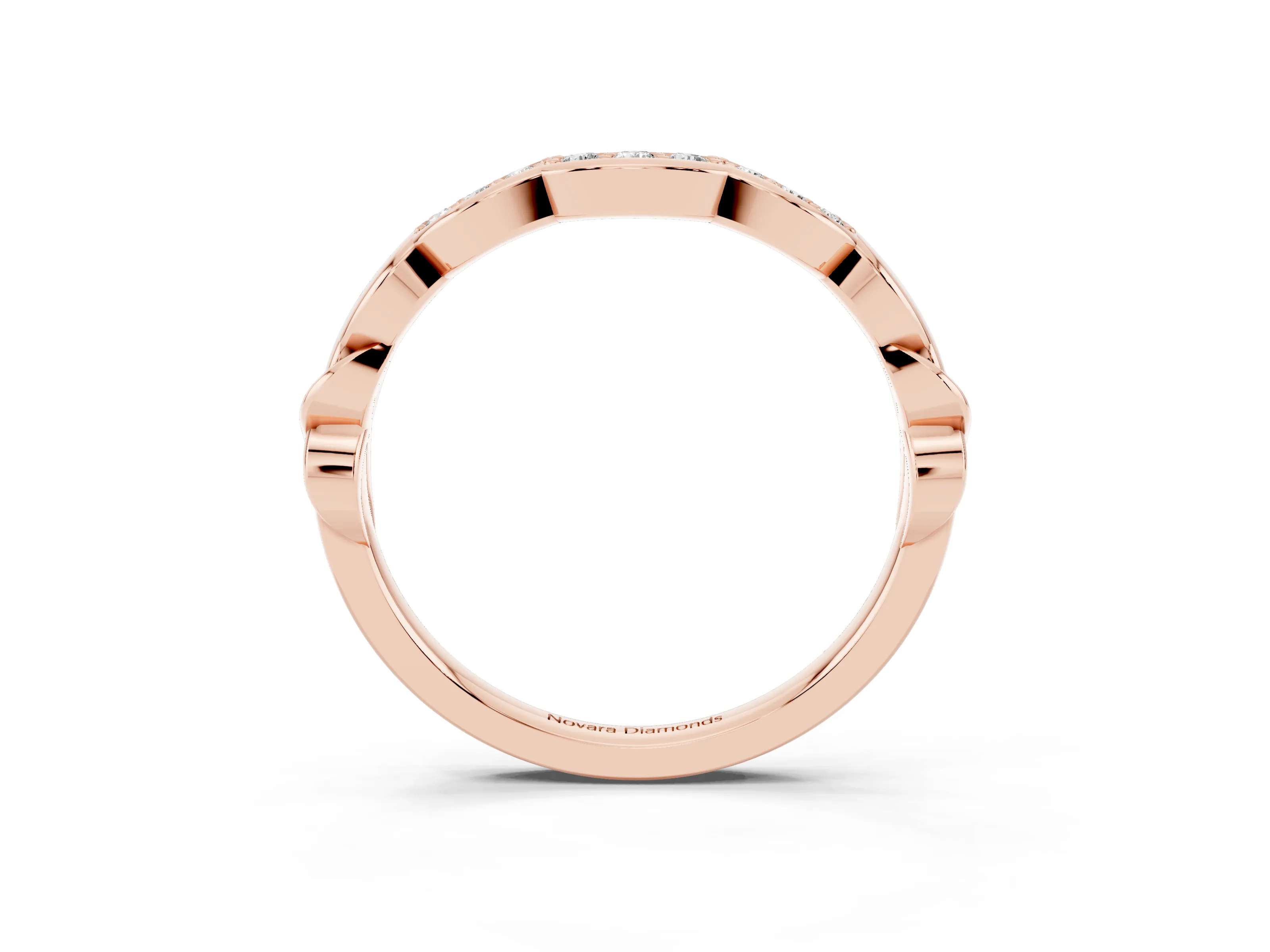 Round Diamond Scalloped Curved Band Set in Rose gold with Shared Prong Setting