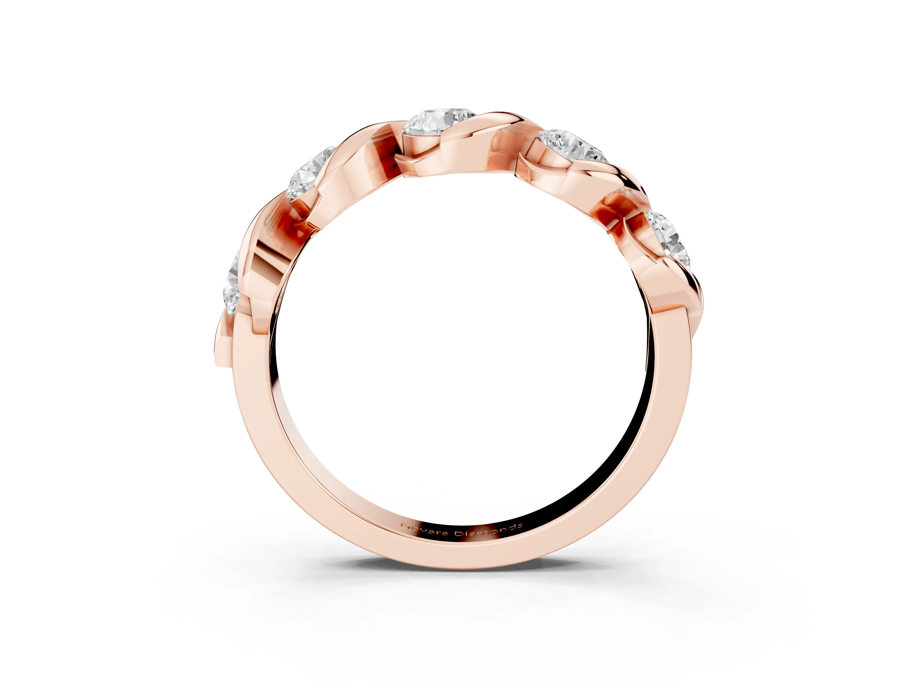 Round Diamond Flowing Wave Band Set in Rose gold with Channel Walls and Shared Prongs